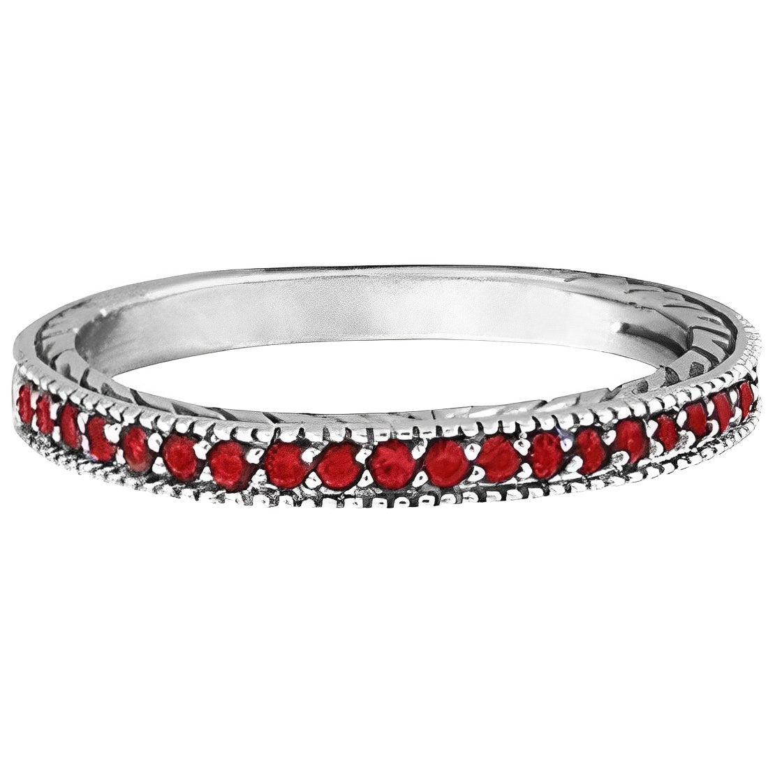 Milgrain Edge Stackable Garnet Ring in 14k White Gold (0.25ct) Flat View