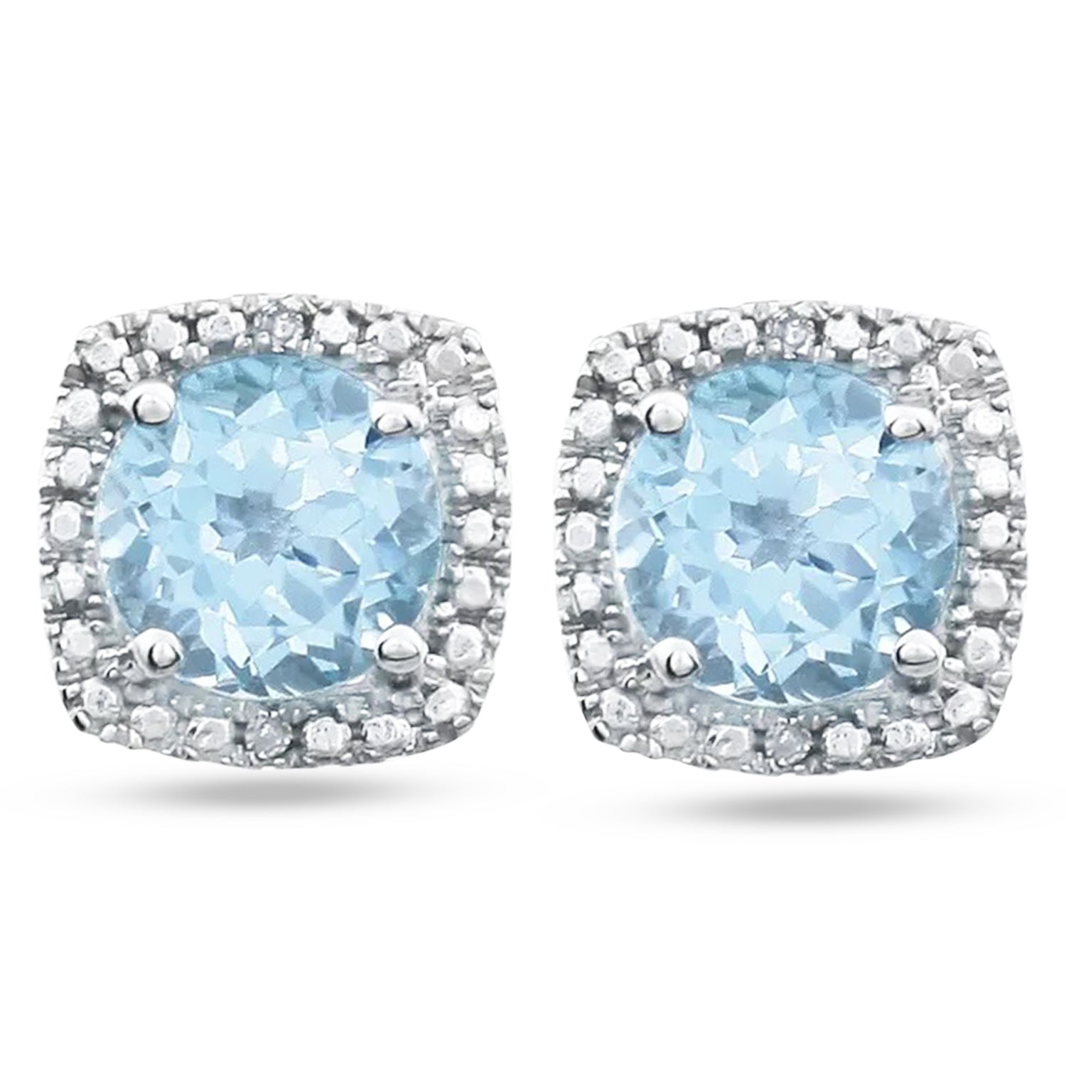 diamond and sky blue topaz earrings front view