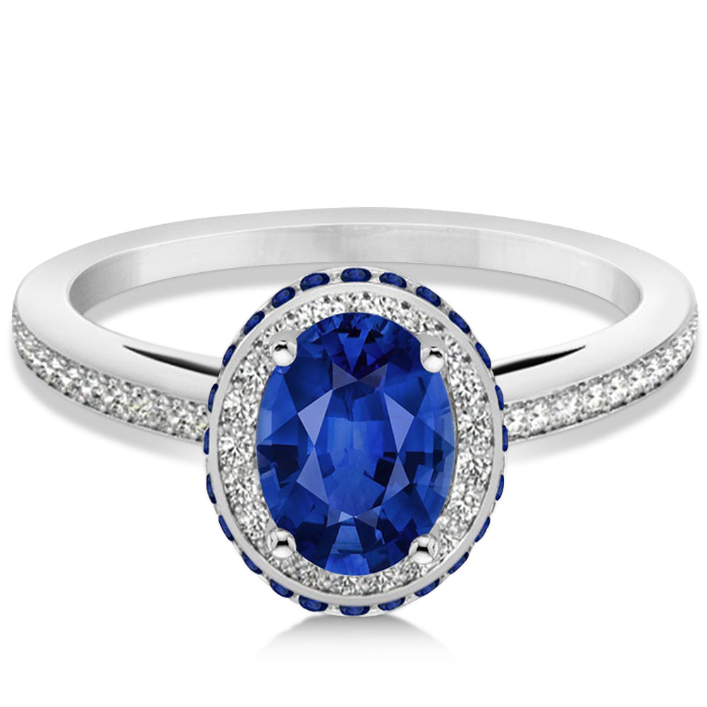oval diamond and sapphire engagement ring front view