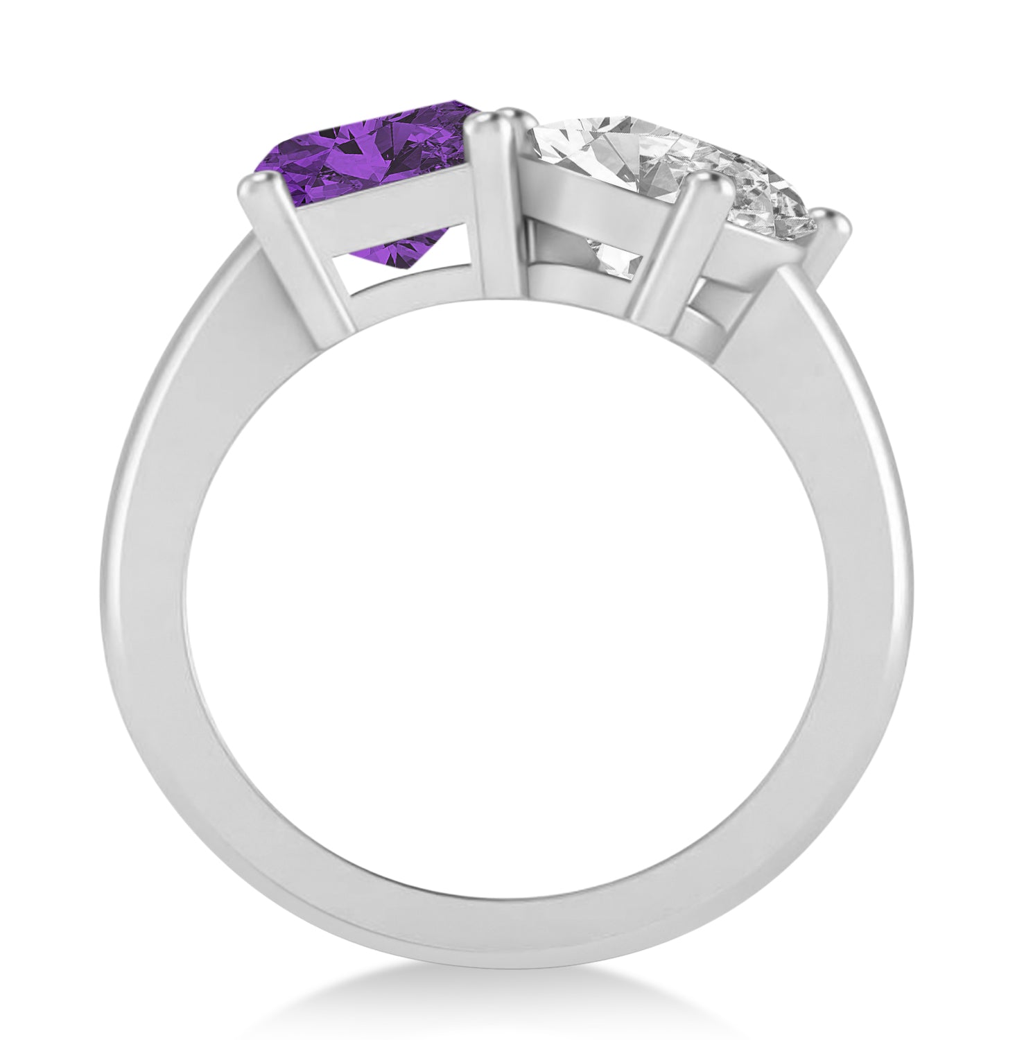 Oval Diamond & Emerald Amethyst "Me & You" Ring in 14k White Gold (5.50ct) Front View