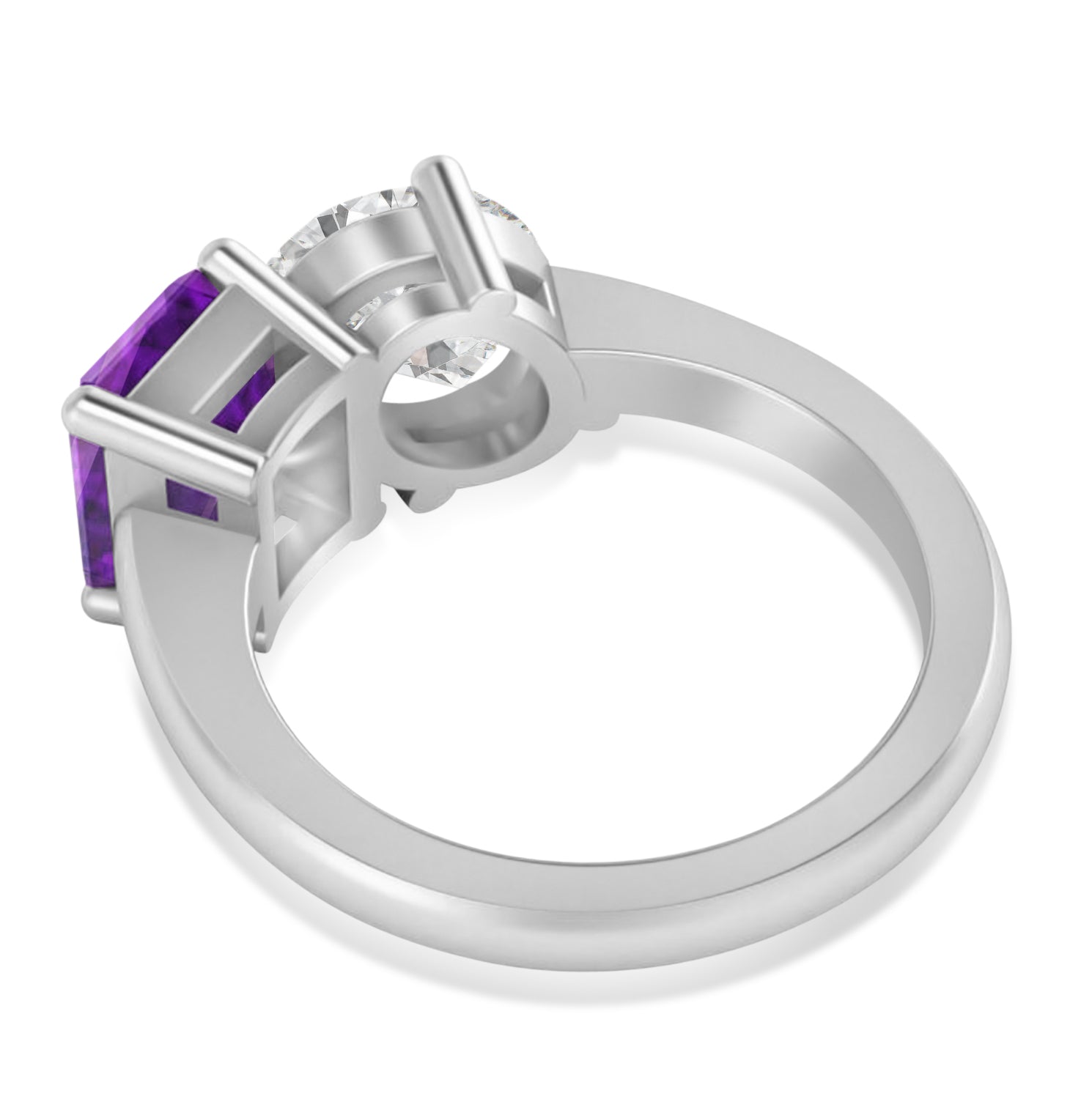 Oval Diamond & Emerald Amethyst "Me & You" Ring in 14k White Gold (5.50ct) Flat View 2