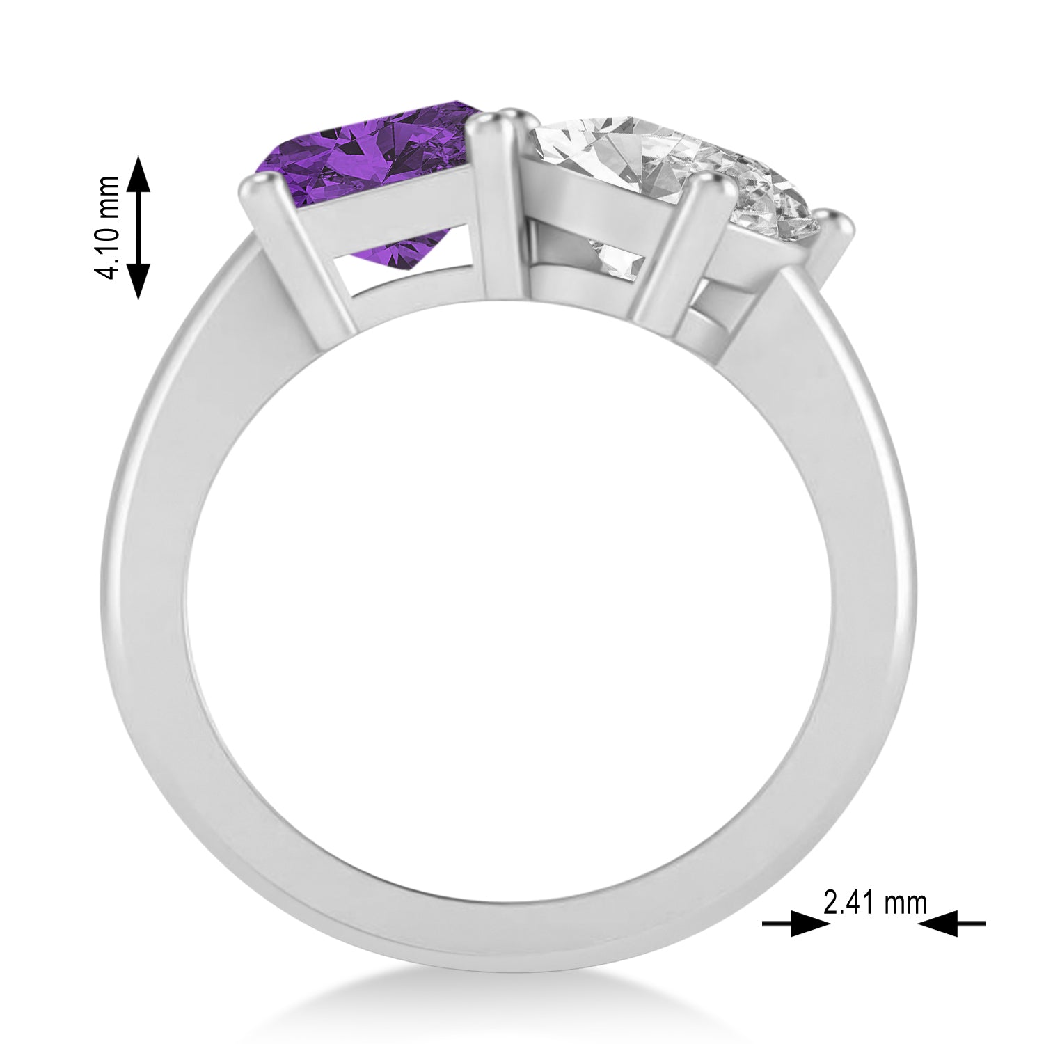 Oval Diamond & Emerald Amethyst "Me & You" Ring in 14k White Gold (5.50ct) Dimensions
