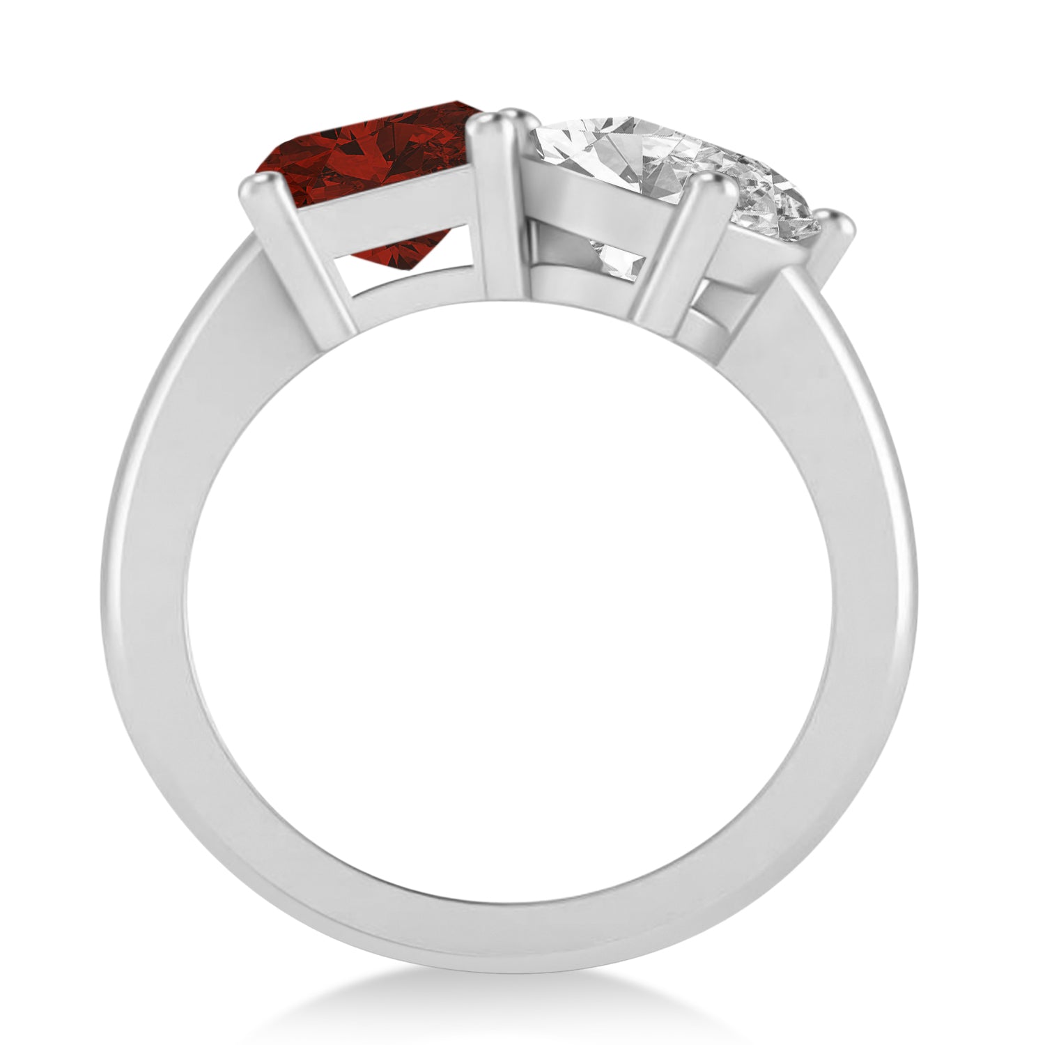 Oval Diamond & Emerald Garnet "You and Me" Ring in 14k White Gold (5.50ct) Front View