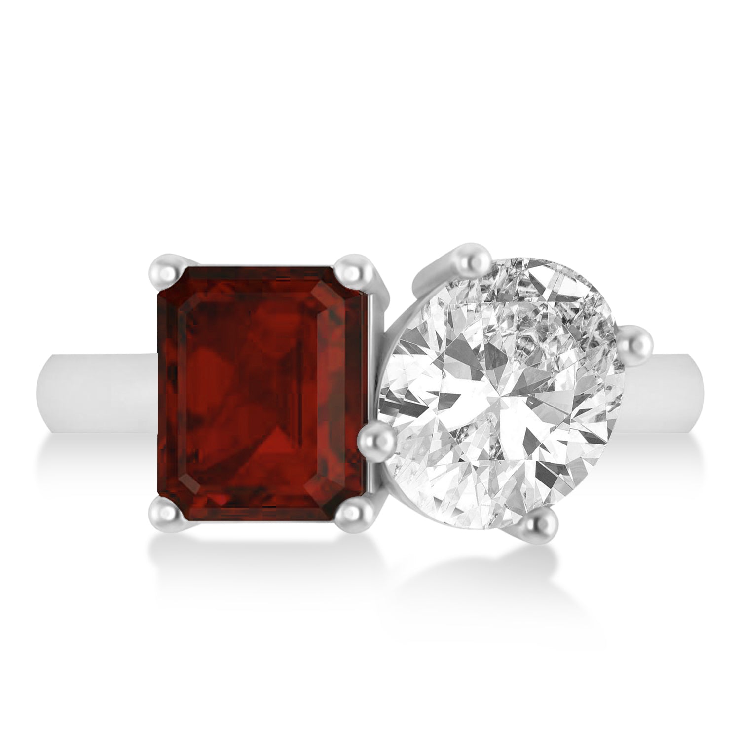 Oval Diamond & Emerald Garnet "You and Me" Ring in 14k White Gold (5.50ct) Flat View