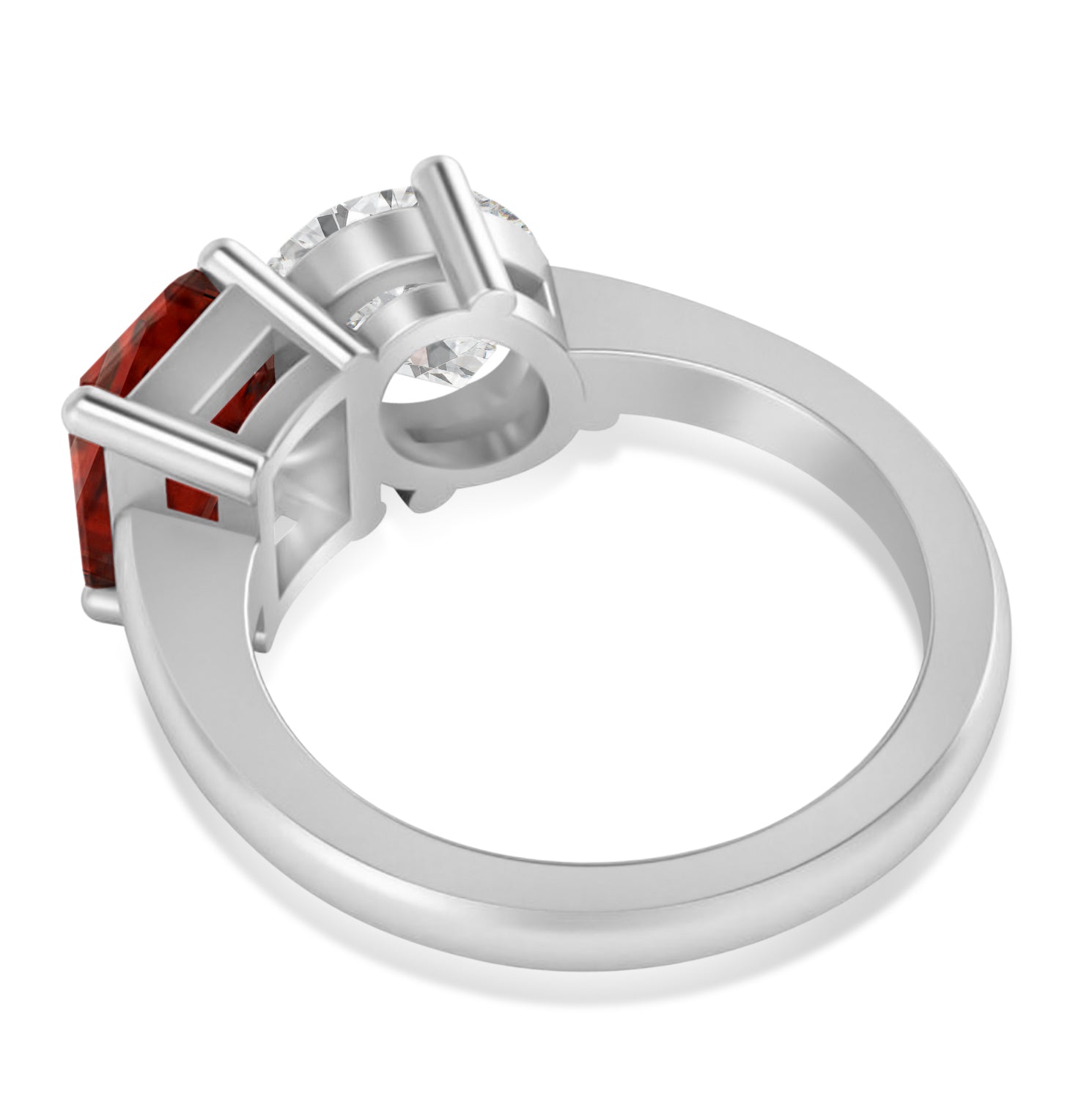 Oval Diamond & Emerald Garnet "You and Me" Ring in 14k White Gold (5.50ct) Flat View 2