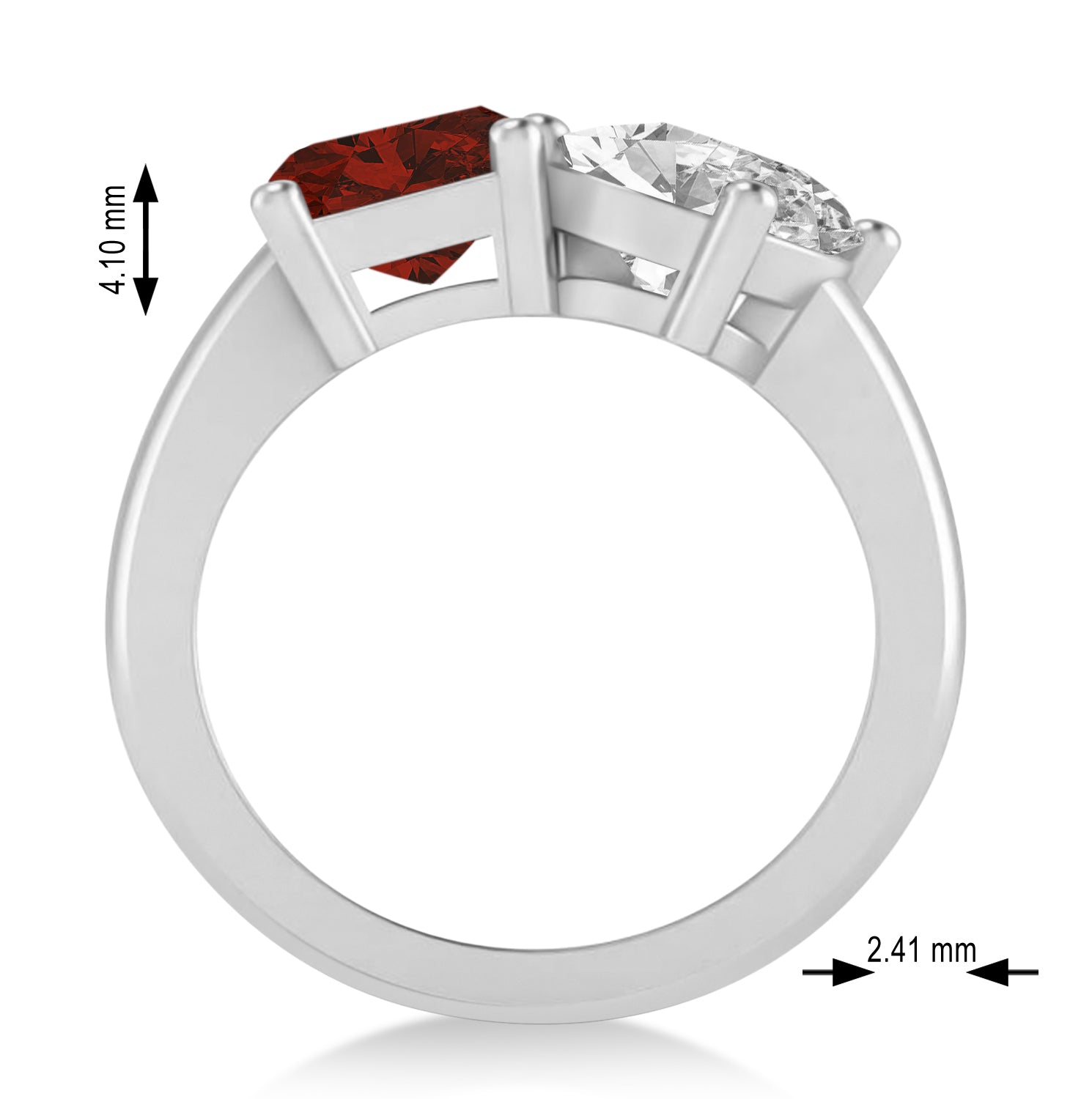 Oval Diamond & Emerald Garnet "You and Me" Ring in 14k White Gold (5.50ct) Measurements