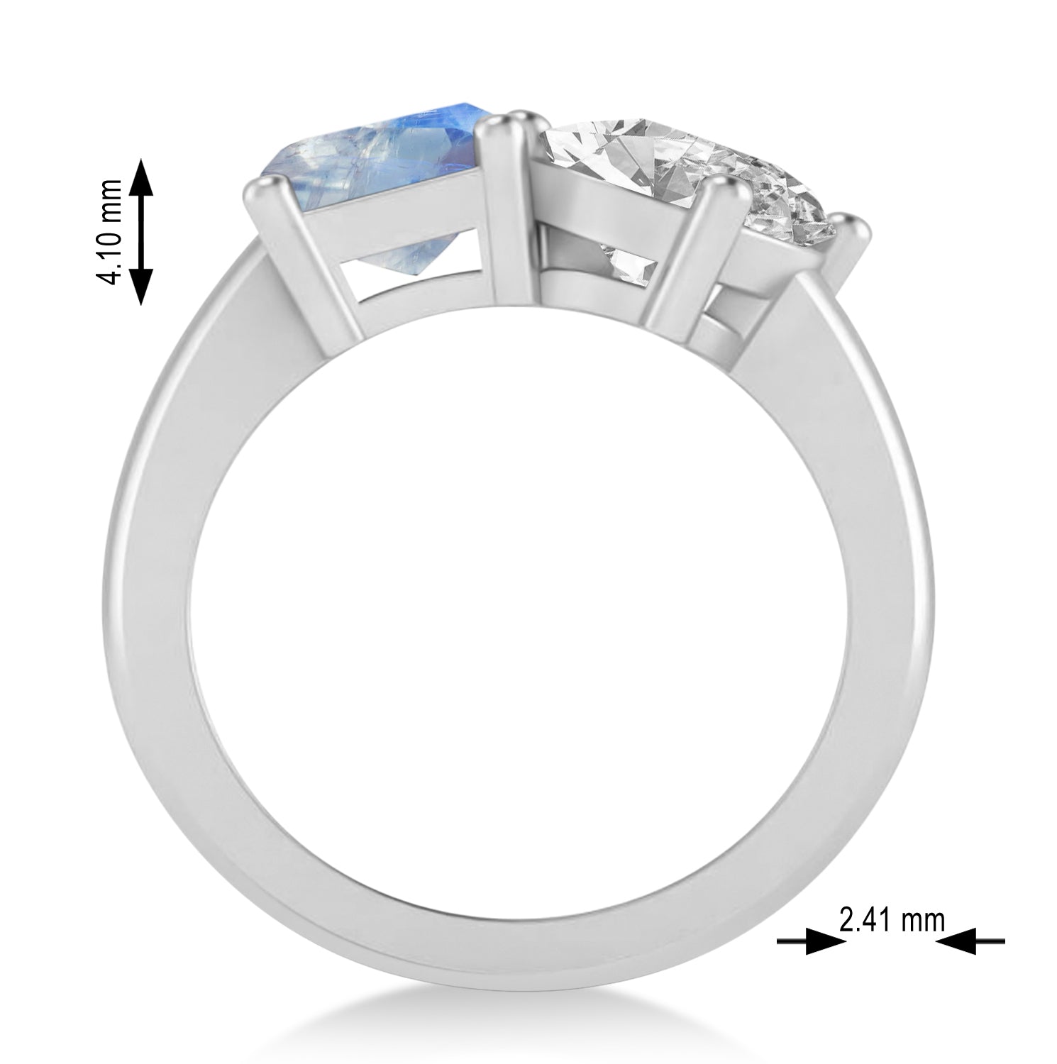 Oval Diamond & Emerald Moonstone "You & Me" Ring in 14k White Gold (5.50ct) Measurements