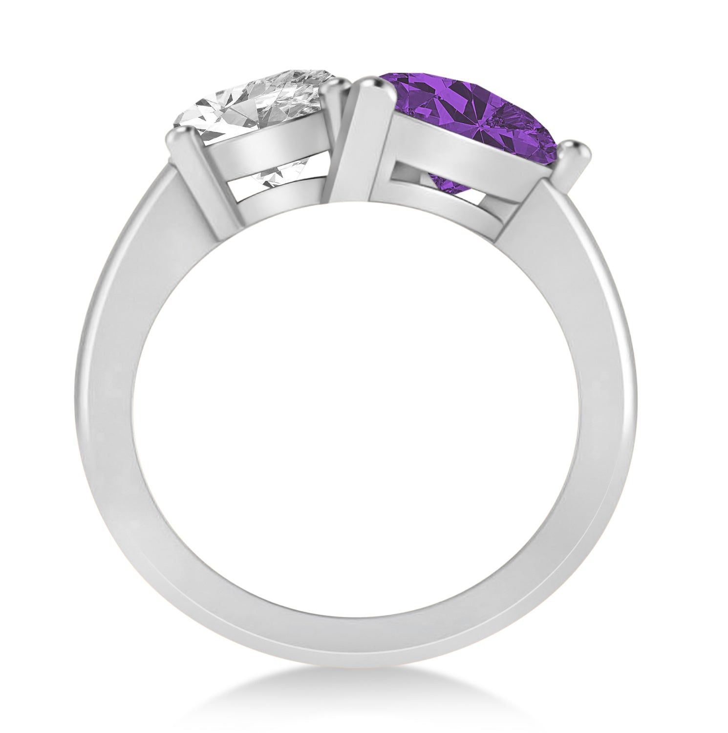 Oval Diamond & Pear Amethyst "Me & You" Ring in 14k White Gold (6.00ct) Front View