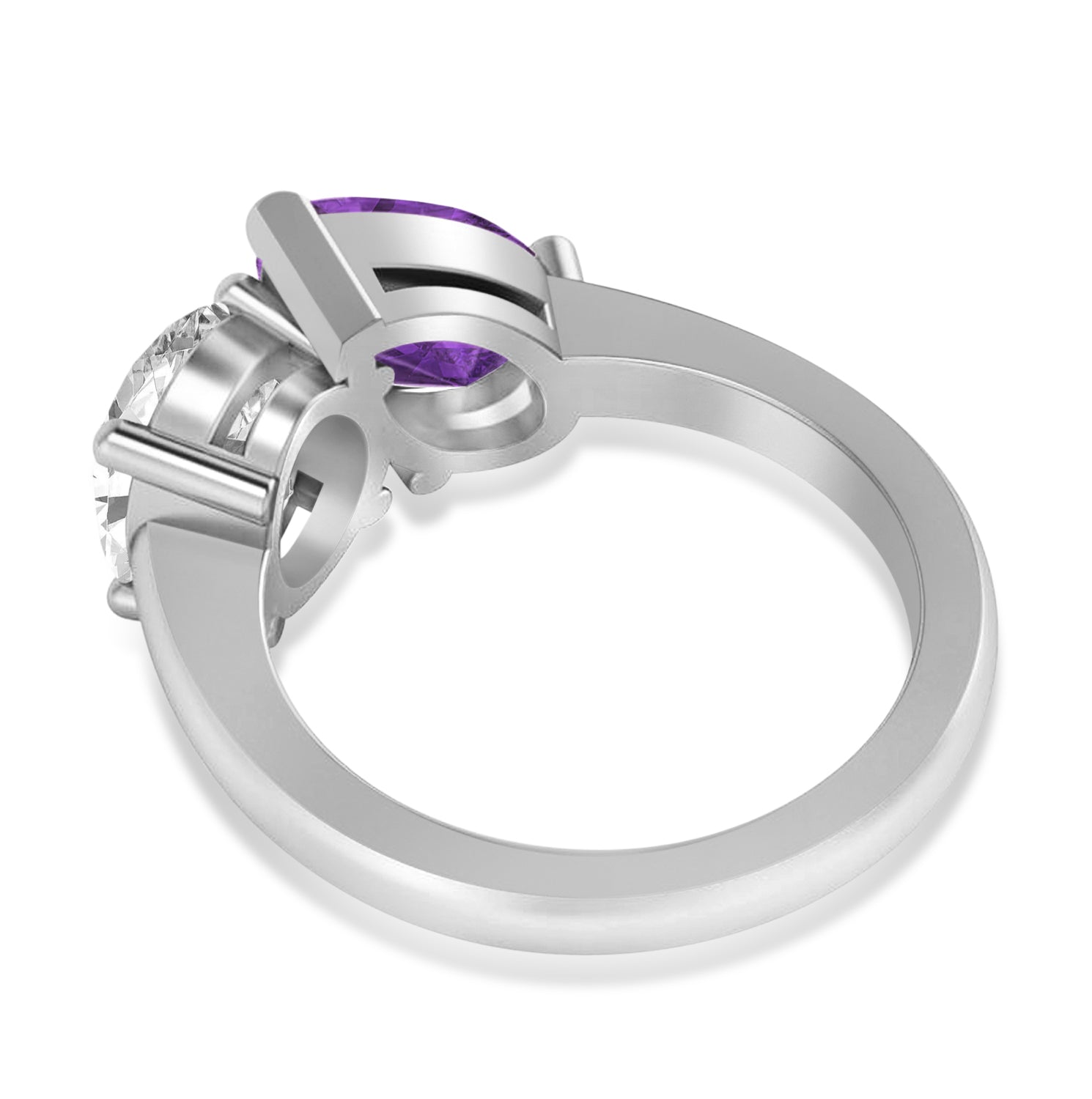 Oval Diamond & Pear Amethyst "Me & You" Ring in 14k White Gold (6.00ct) Flat View 2