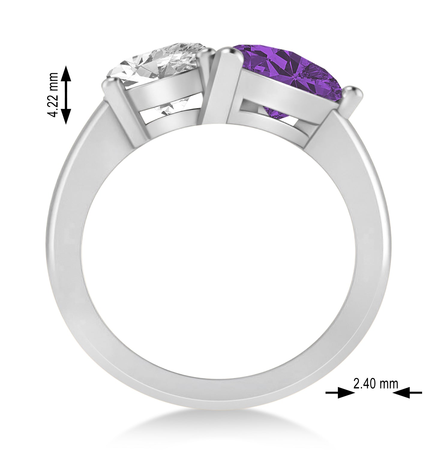 Oval Diamond & Pear Amethyst "Me & You" Ring in 14k White Gold (6.00ct) Dimensions