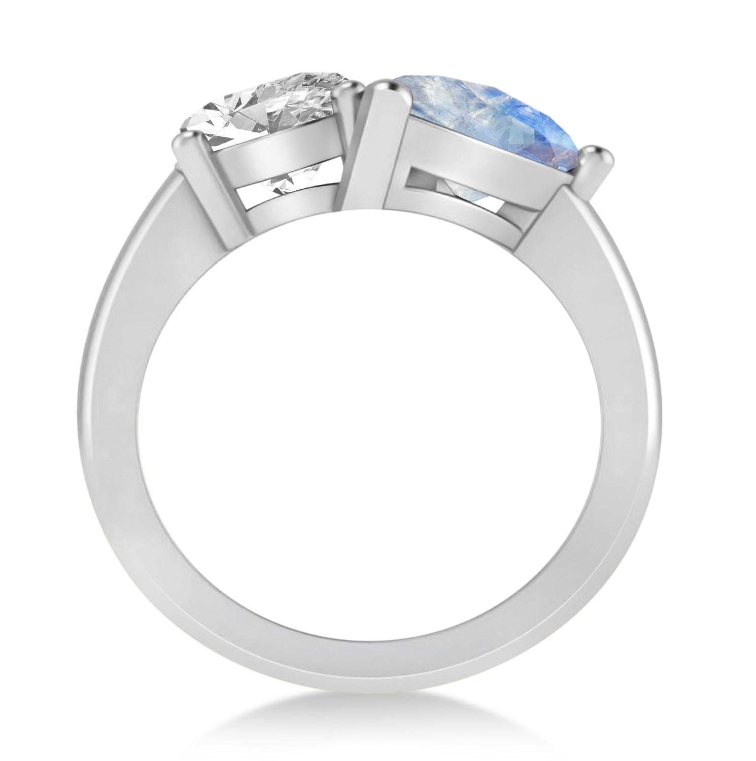 Oval Diamond & Pear Moonstone "You & Me" Ring 14k in White Gold (6.00ct) Front View