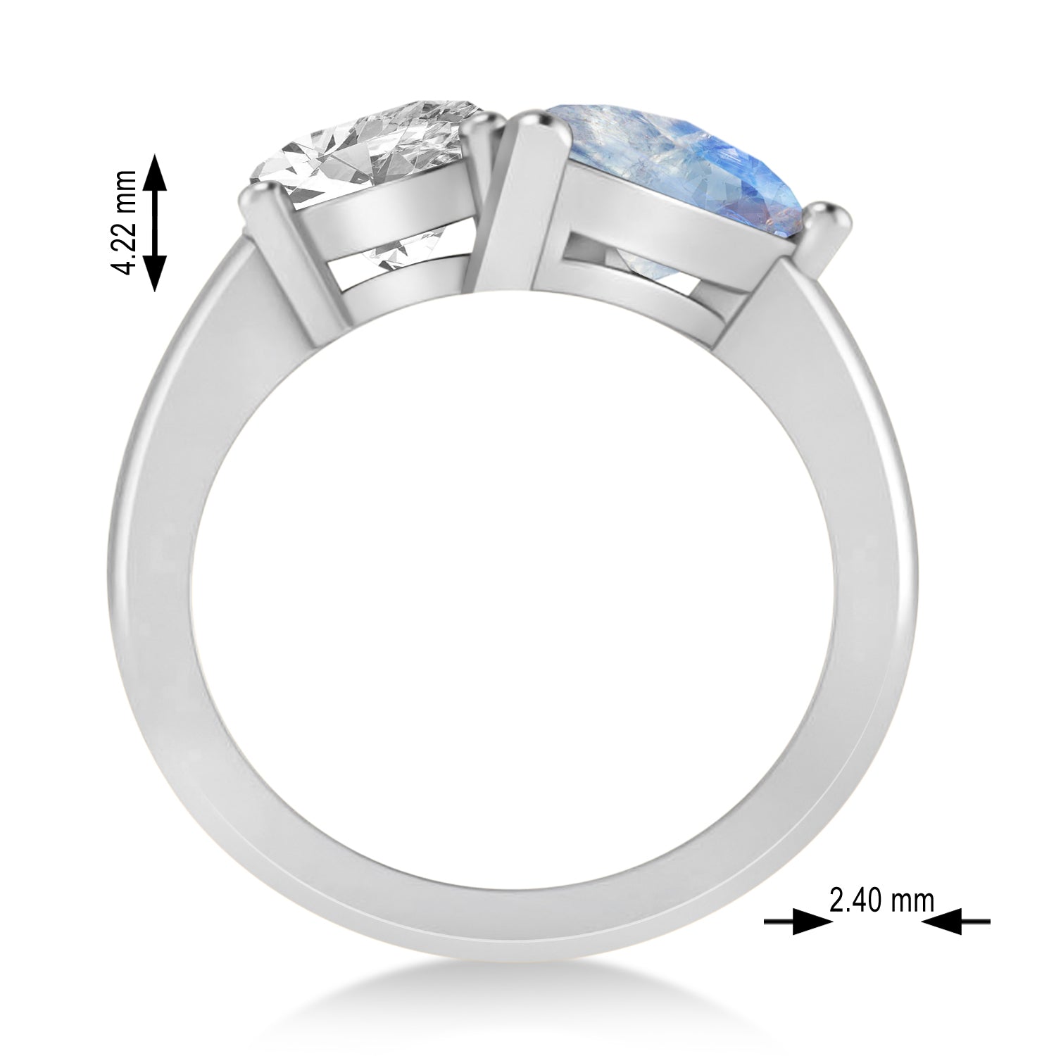 Oval Diamond & Pear Moonstone "You & Me" Ring 14k in White Gold (6.00ct) Measurements