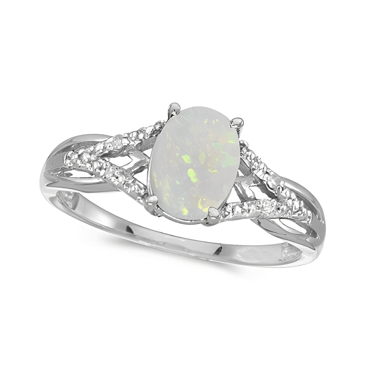 Oval Opal and Diamond Cocktail Ring 14K White Gold (0.70ct) Top View