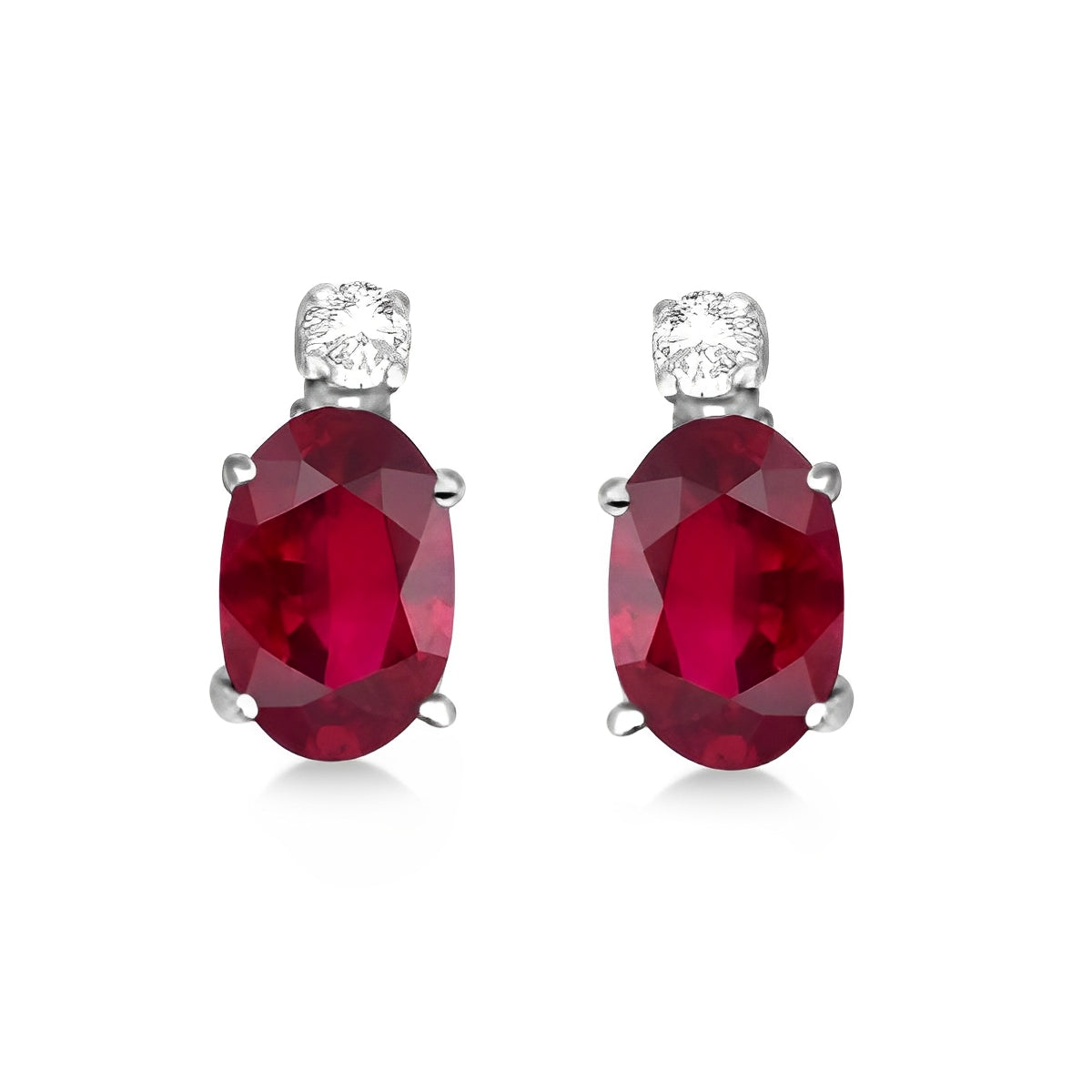 Oval Ruby Stud Earrings with Diamonds in 14k White Gold (0.43ct)