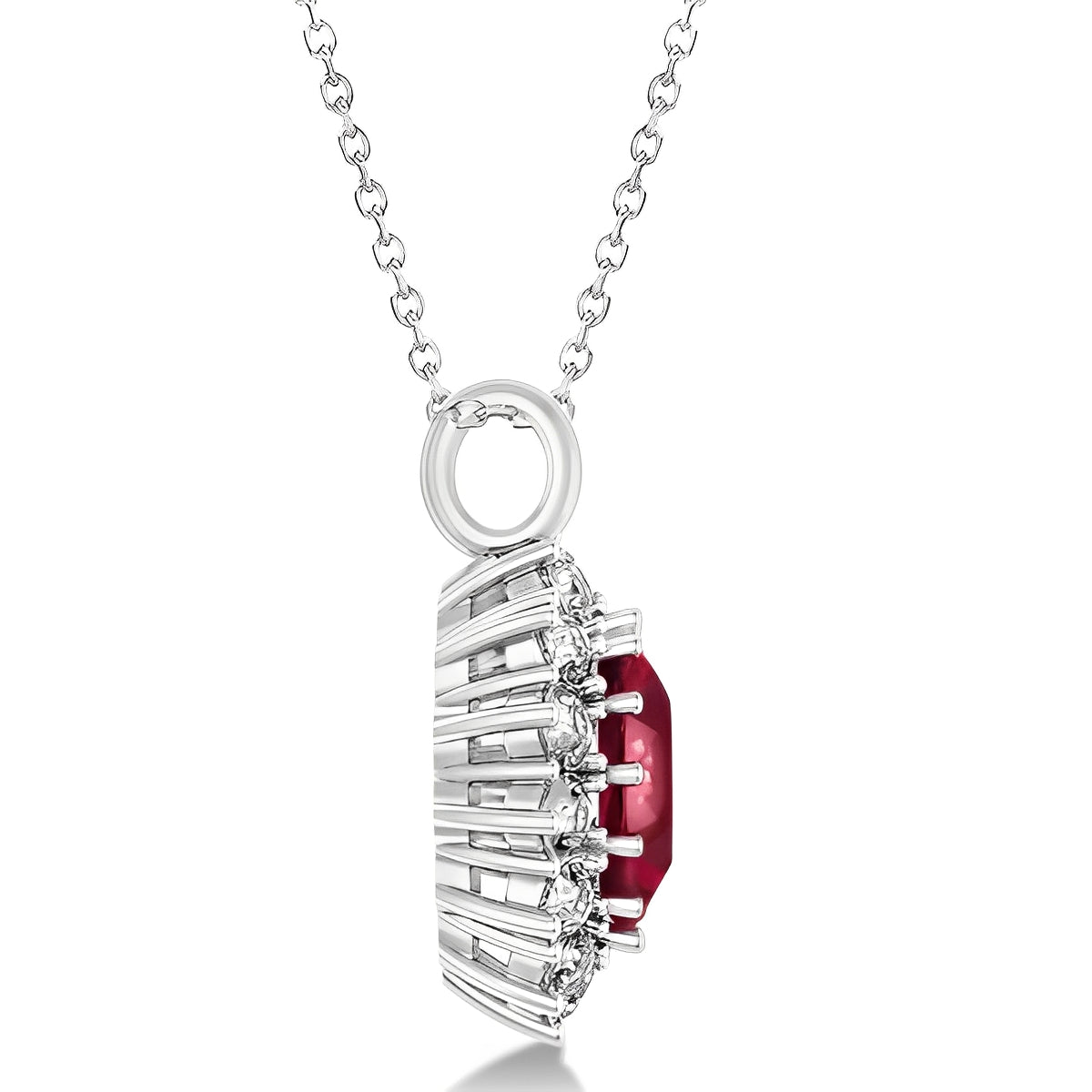 diamond halo and ruby necklace (5.4ct) side view