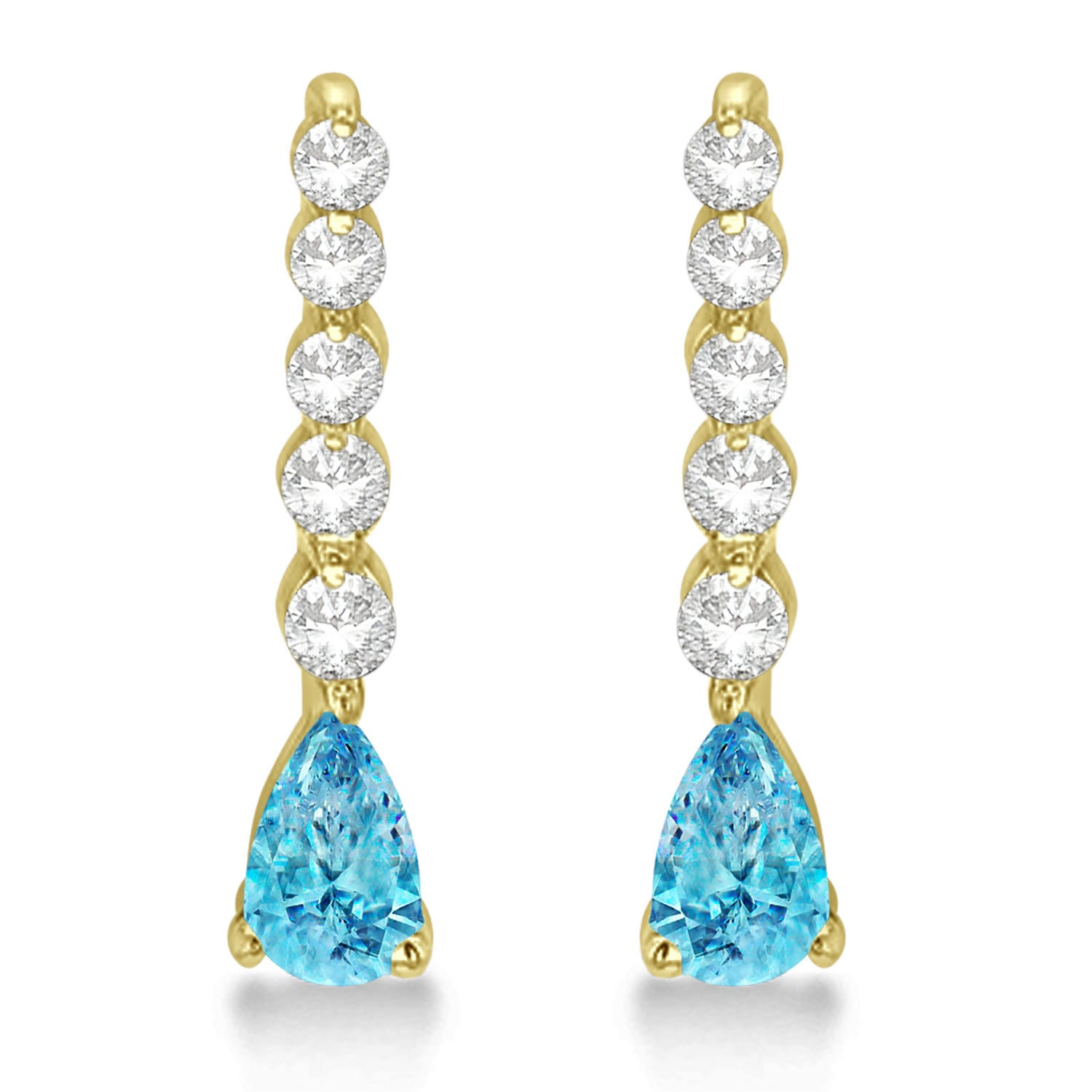 Diamond drop and pear shaped blue topaz earrings front view