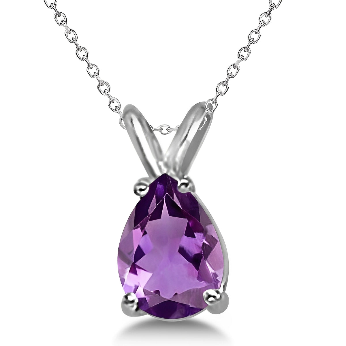 Pear Cut Amethyst Necklace in 14K White Gold (1.00ct) Front View