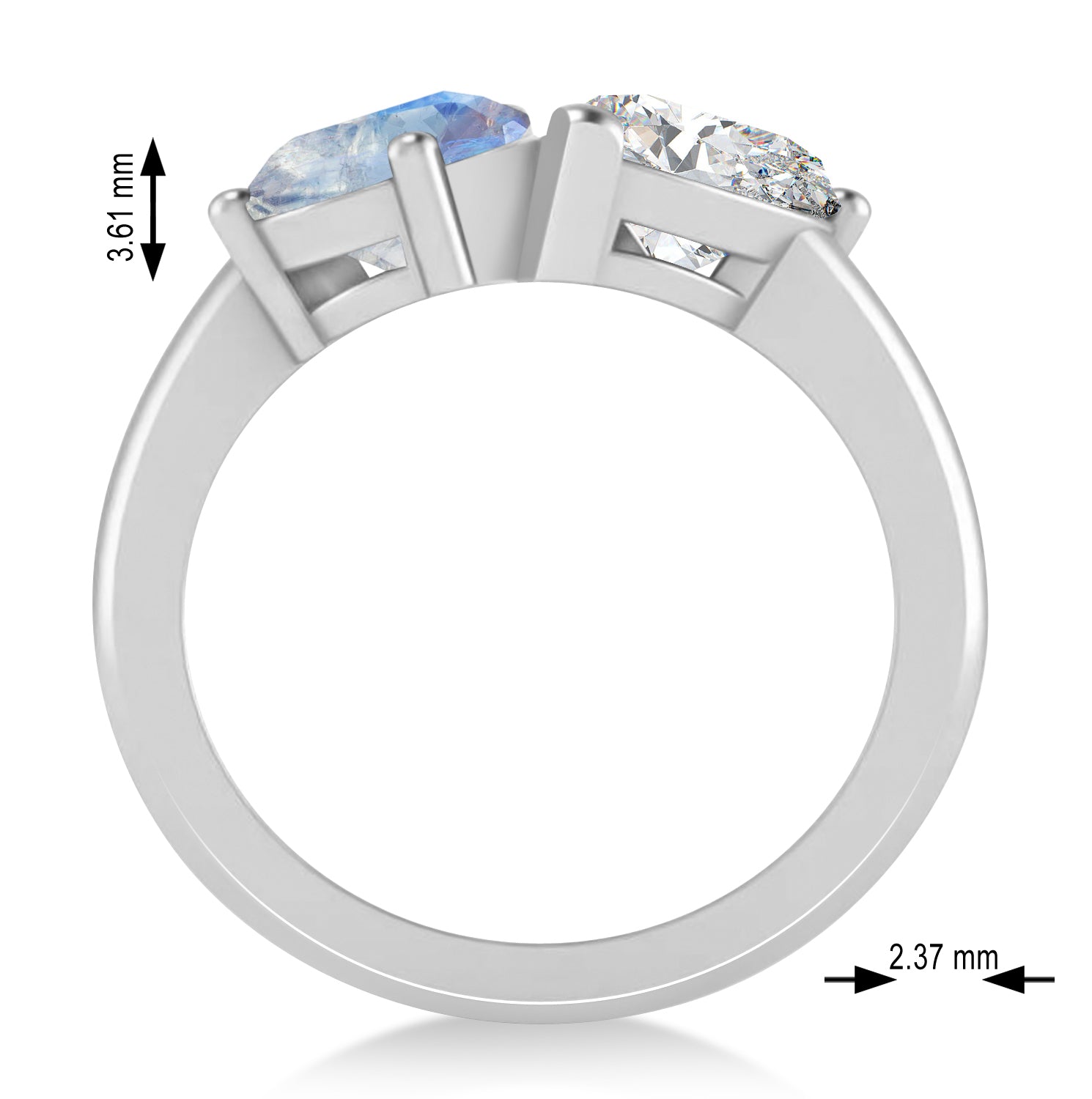 Pear Diamond & Pear Moonstone "You & Me" Ring in 14k White Gold (4.00ct) Measurements