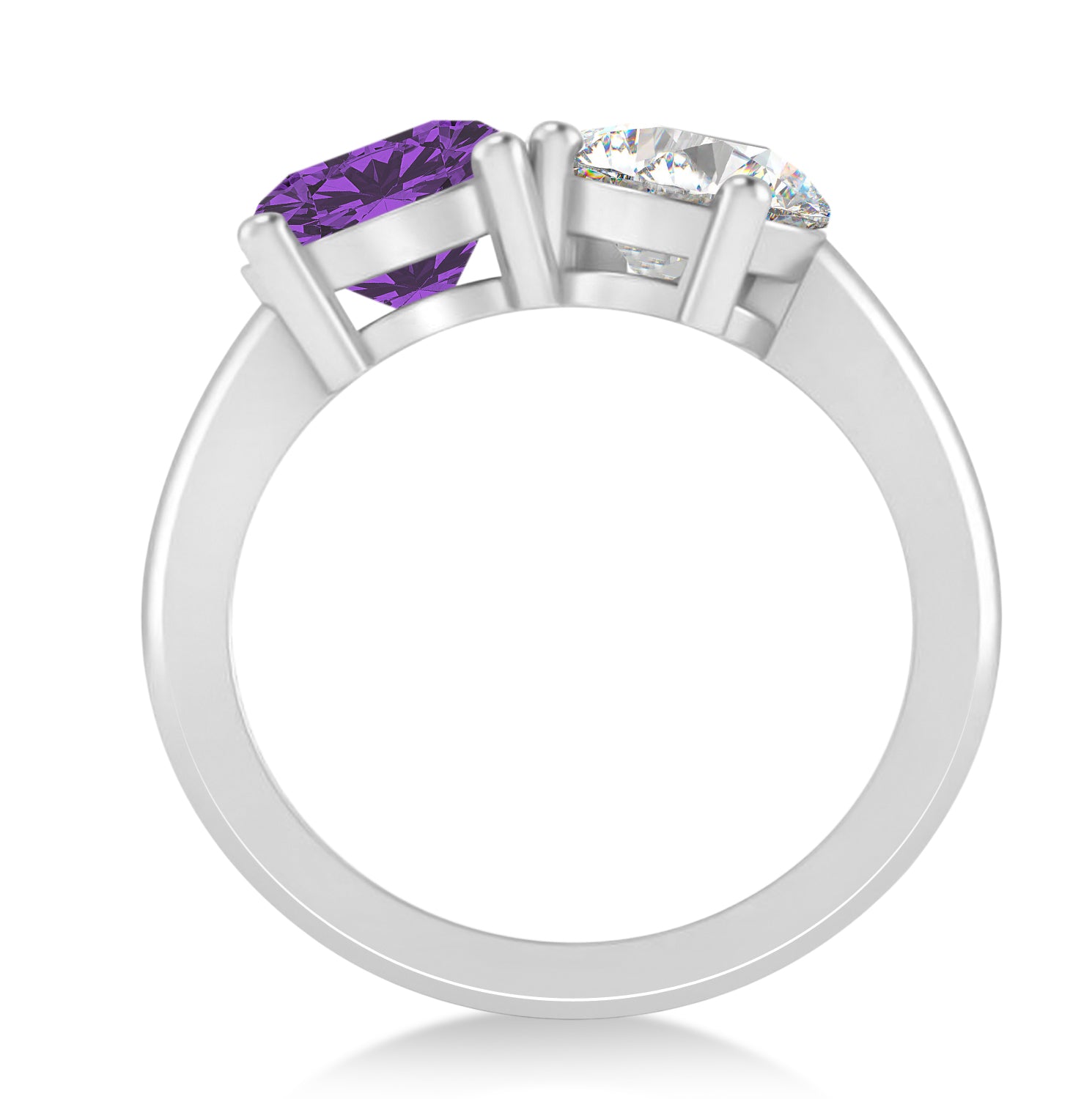 Pear Diamond & Round Amethyst "Me & You" Ring in 14k White Gold (4.00ct) Front View