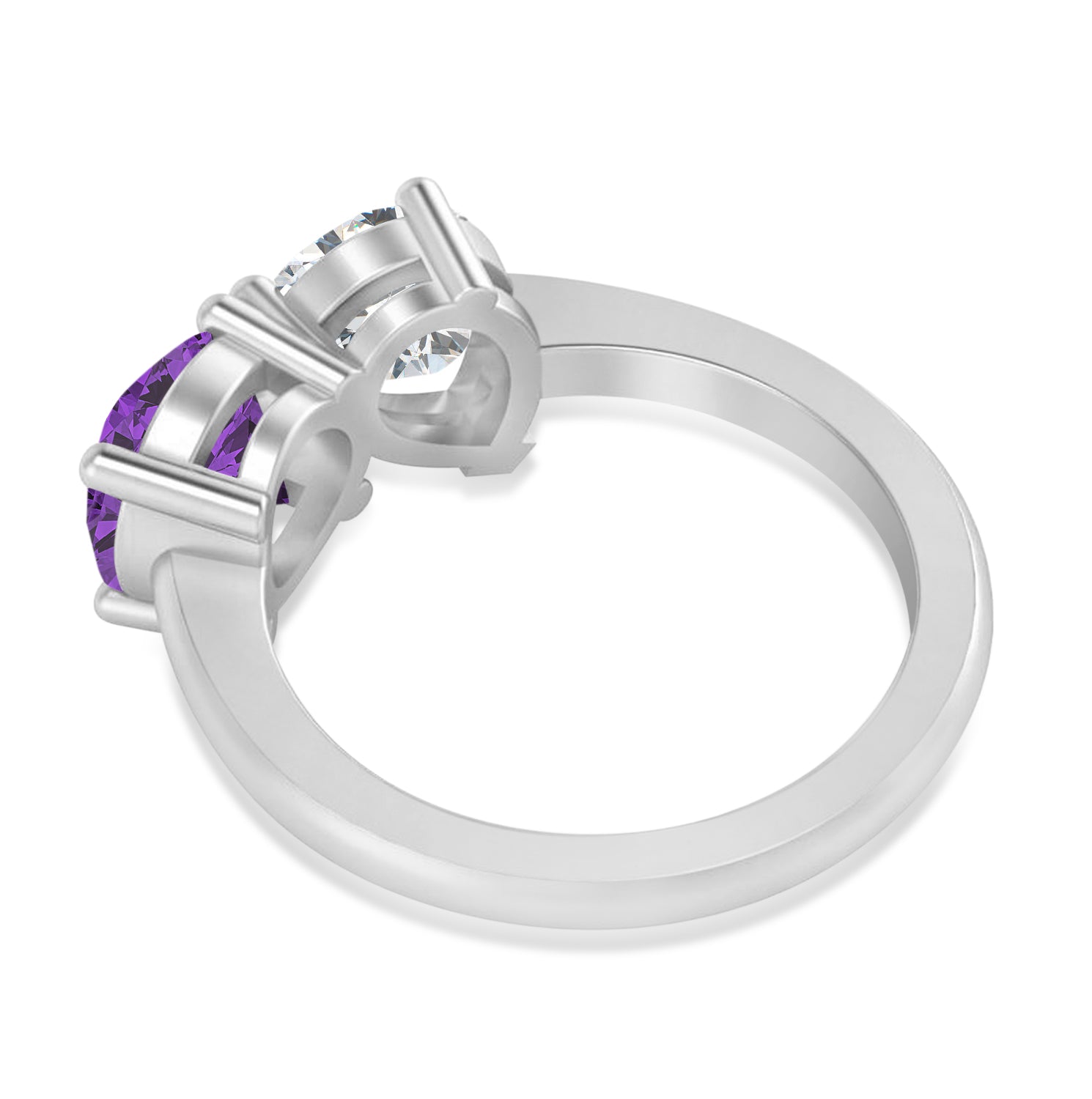 Pear Diamond & Round Amethyst "Me & You" Ring in 14k White Gold (4.00ct) Flat View 2