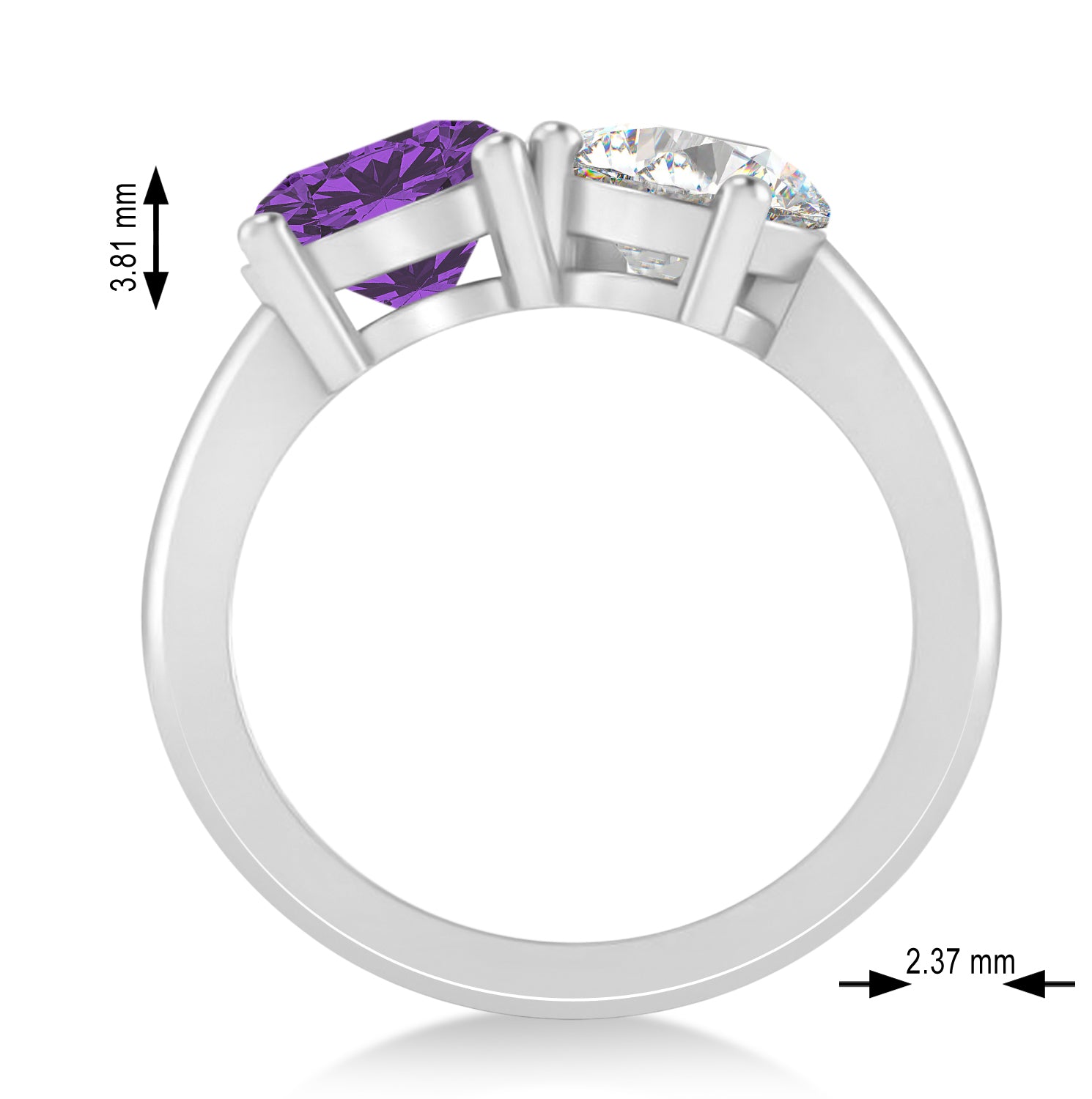 Pear Diamond & Round Amethyst "Me & You" Ring in 14k White Gold (4.00ct) Dimensions
