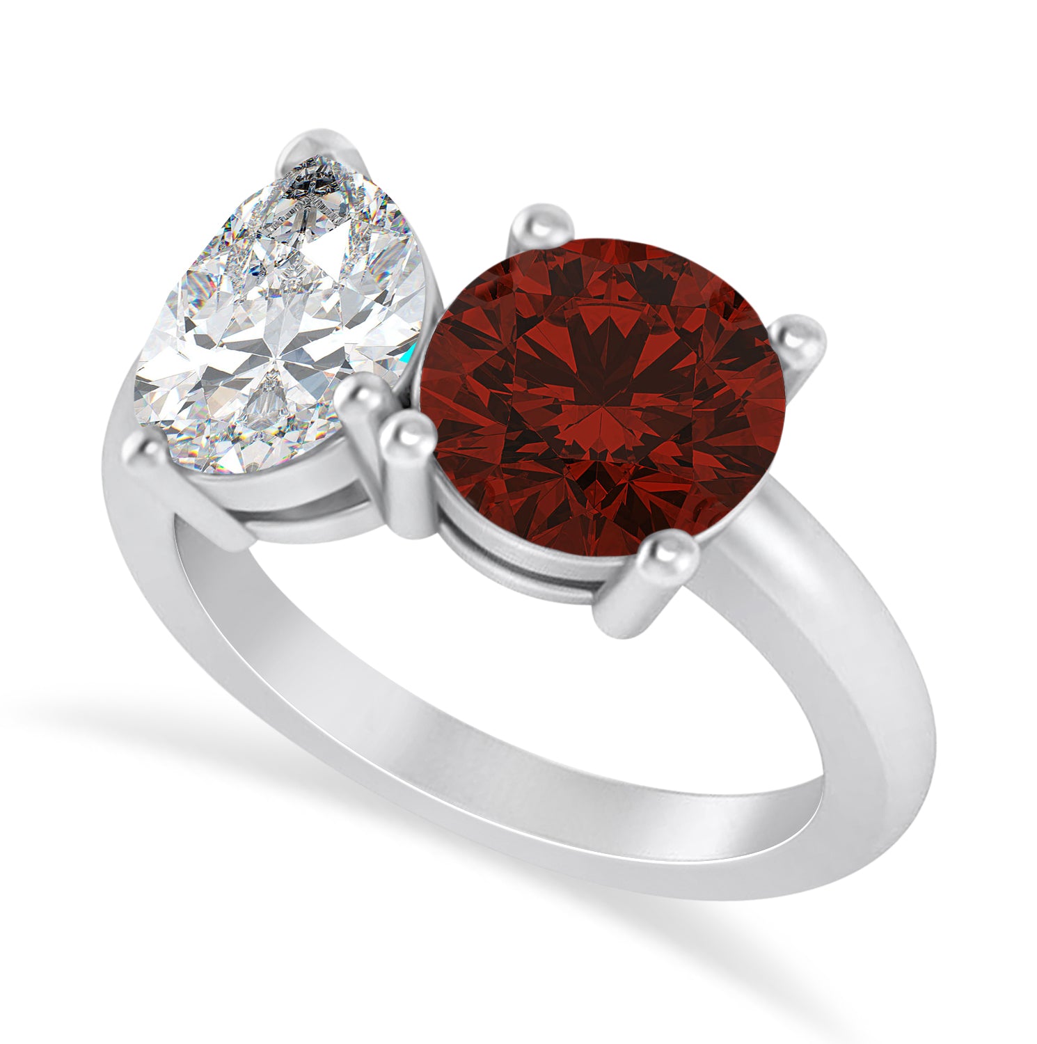 Pear Diamond & Round Garnet "You and Me" Ring in 14k White Gold (4.00ct) 1