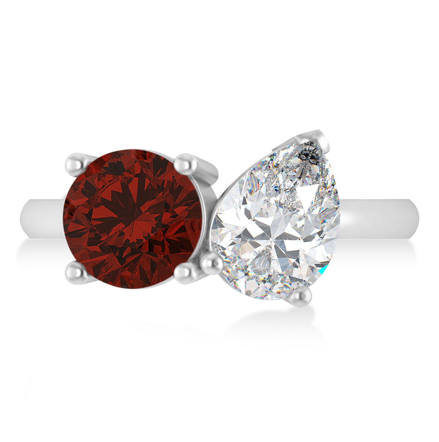 Pear Diamond & Round Garnet "You and Me" Ring in 14k White Gold (4.00ct)  Flat View