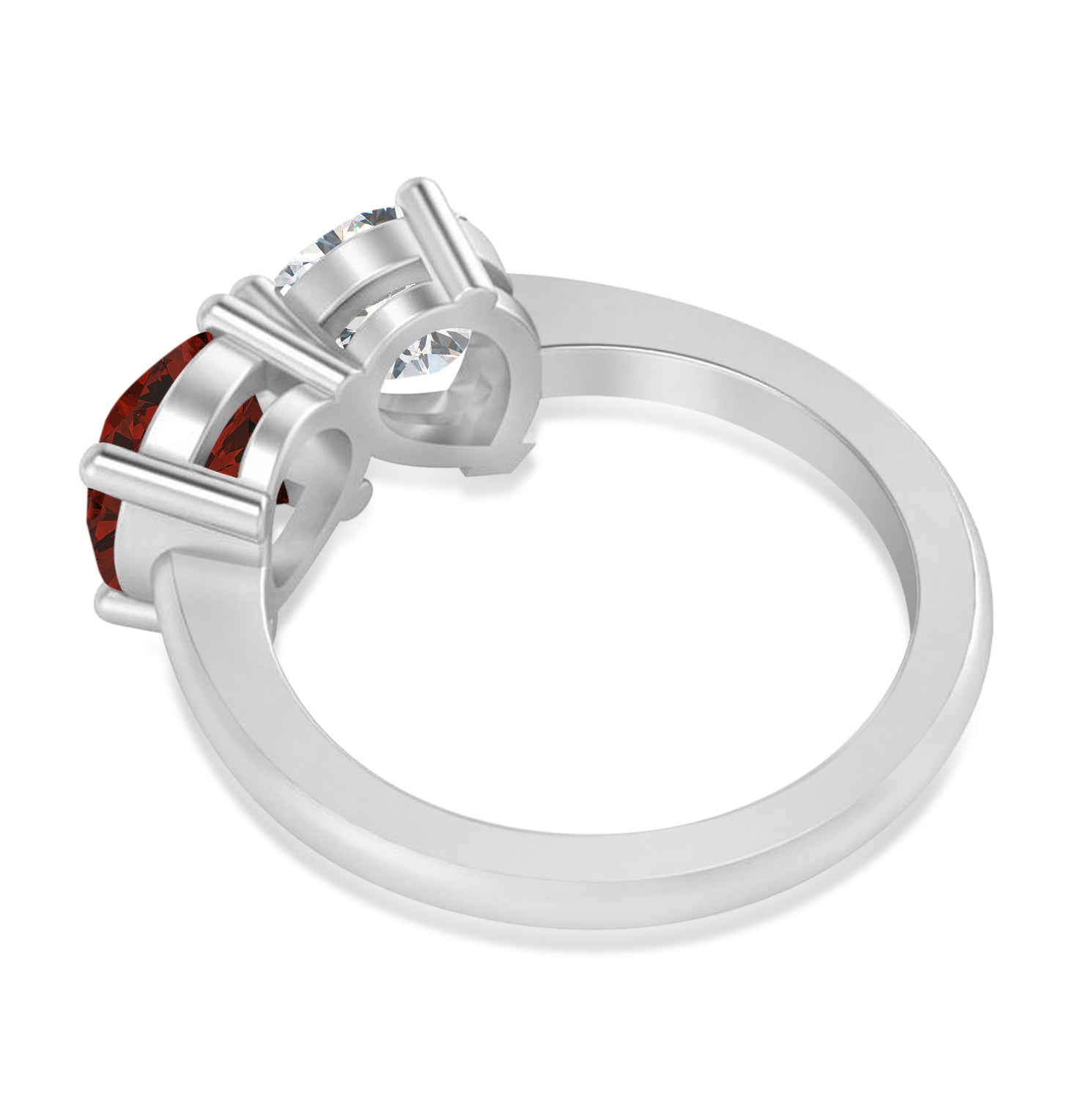 Pear Diamond & Round Garnet "You and Me" Ring in 14k White Gold (4.00ct)  Flat View 2