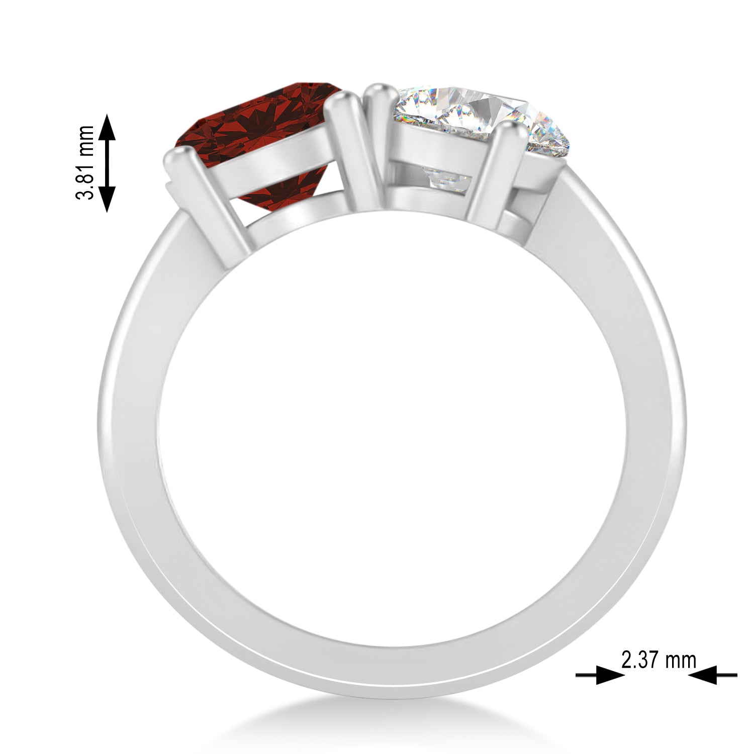 Pear Diamond & Round Garnet "You and Me" Ring in 14k White Gold (4.00ct)  Measurements