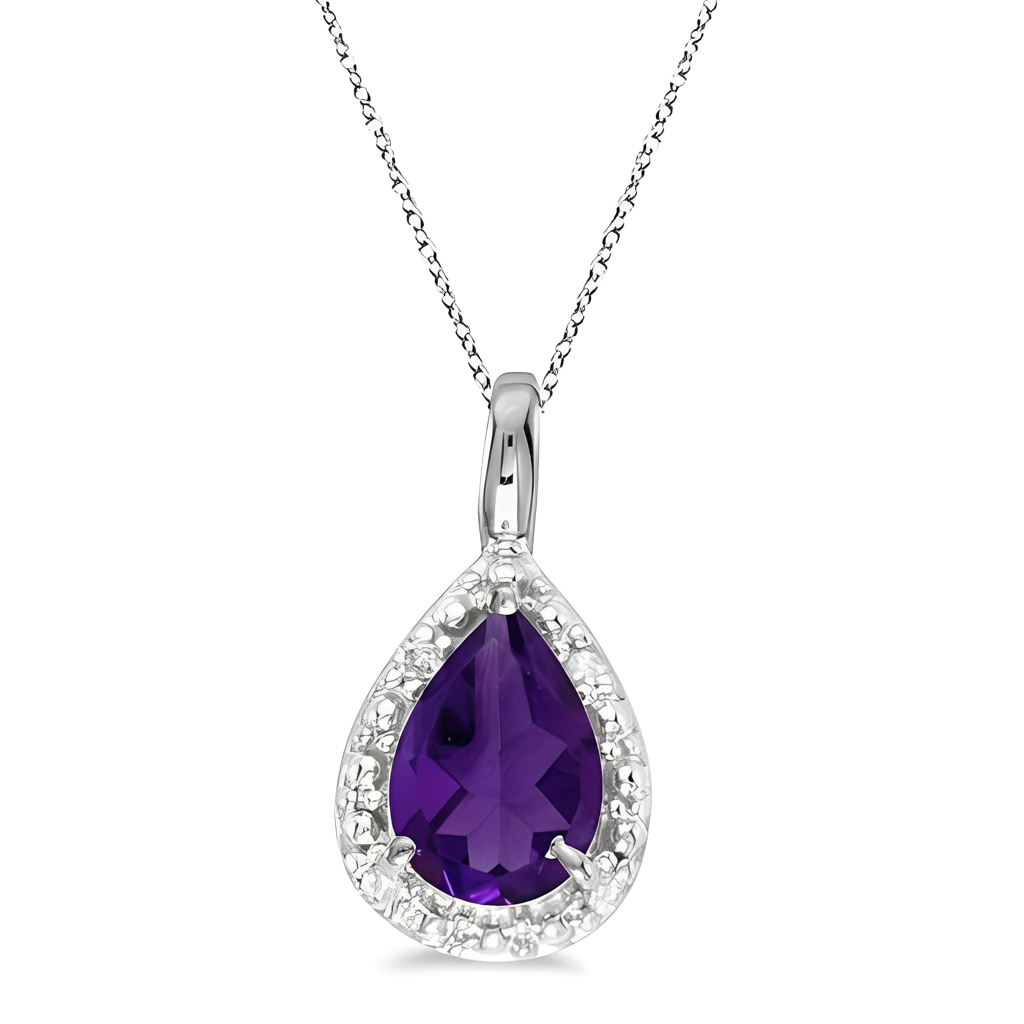 Pear Shaped Amethyst Necklace in 14k White Gold (0.65ct) Front View