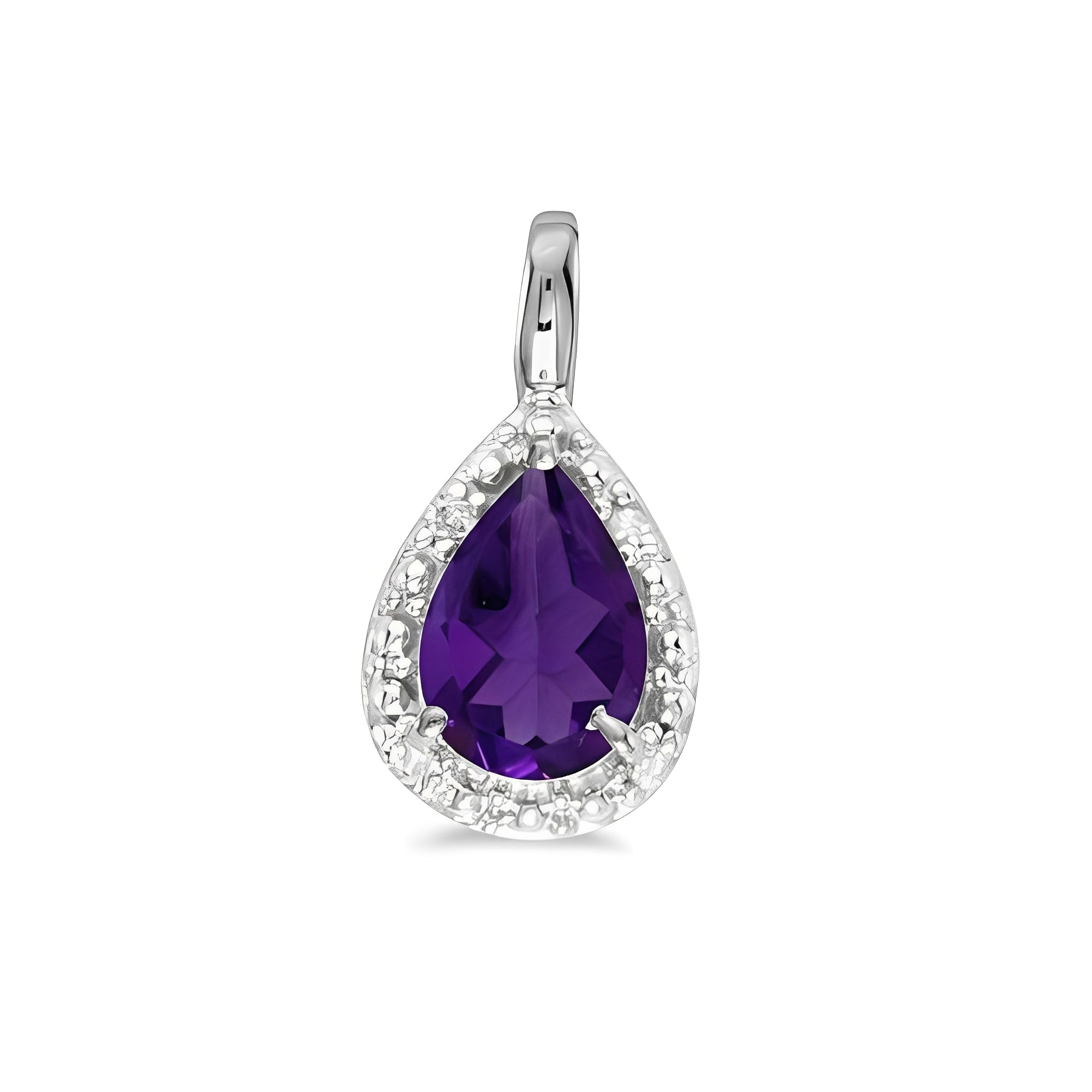 Pear Shaped Amethyst Necklace in 14k White Gold (0.65ct) Front View 2