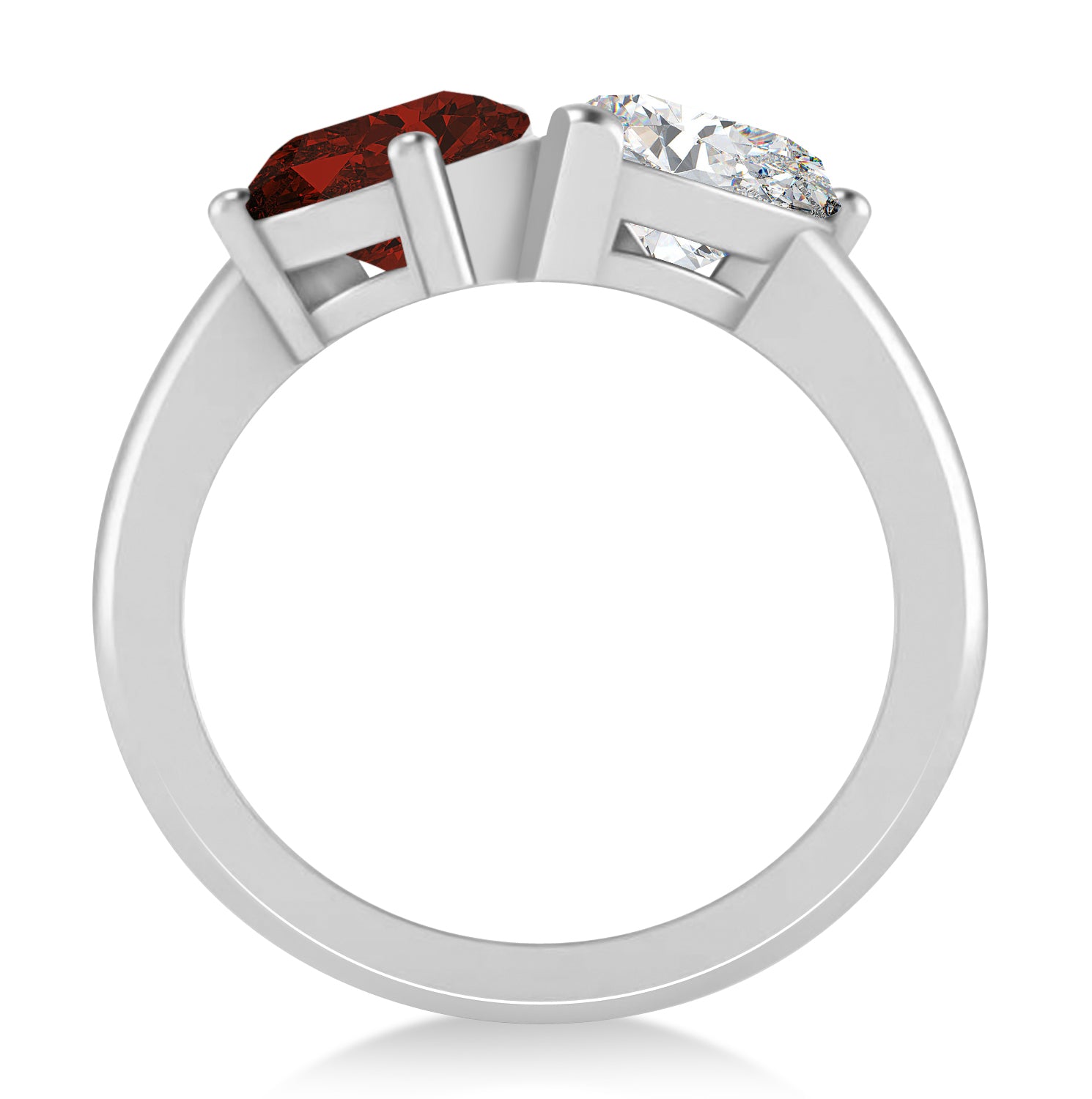 Pear Diamond & Pear Garnet "You and Me" Ring in 14k White Gold (4.00ct) Front View