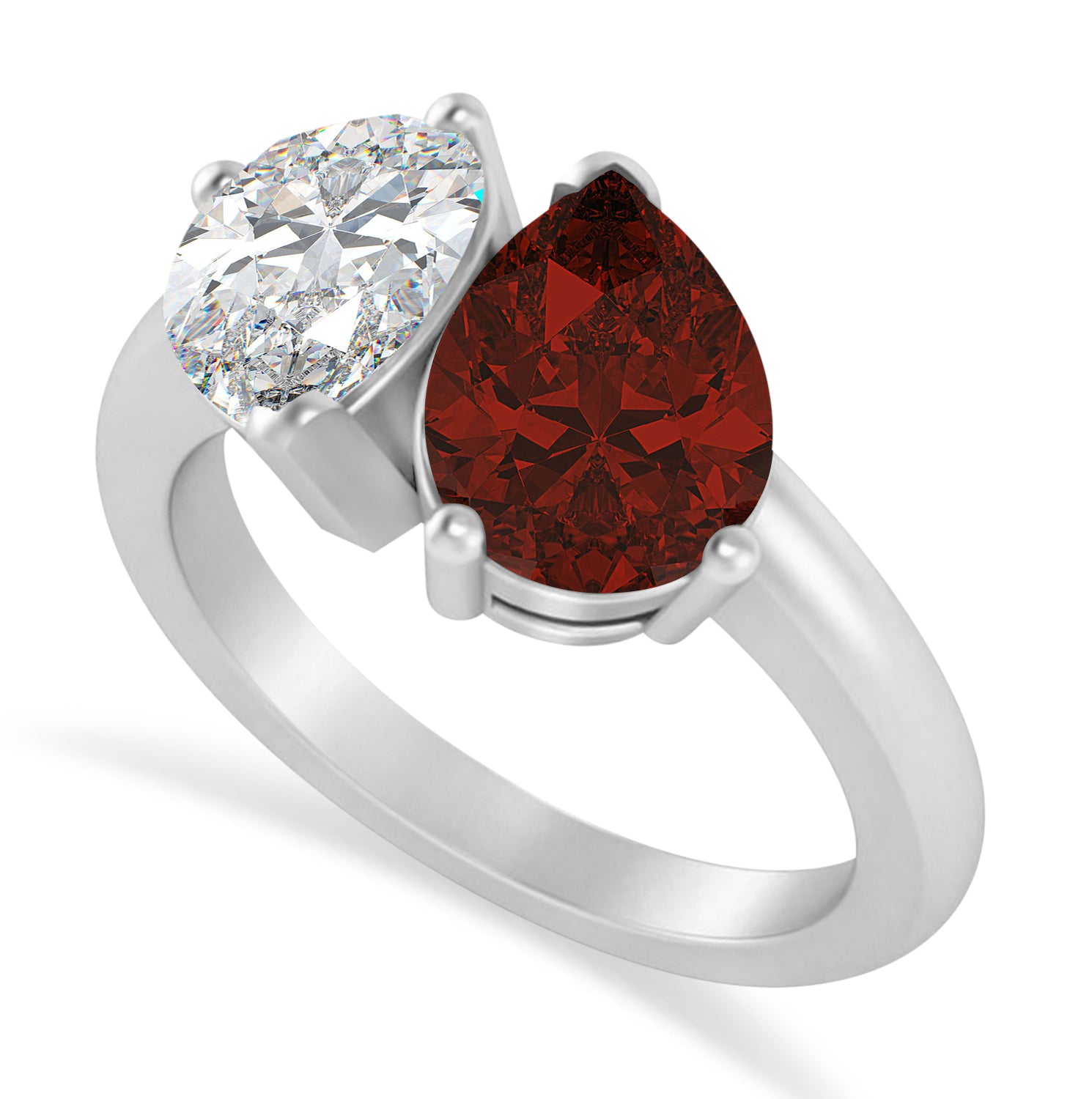 Pear Diamond & Pear Garnet "You and Me" Ring in 14k White Gold (4.00ct) Top View