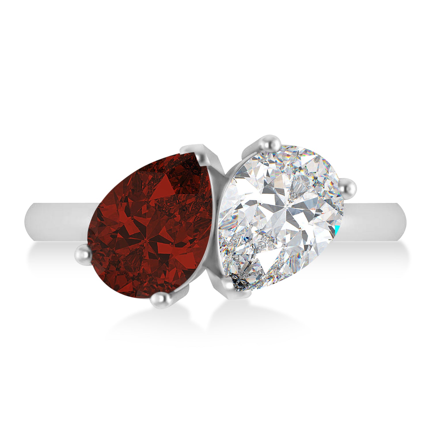 Pear Diamond & Pear Garnet "You and Me" Ring in 14k White Gold (4.00ct) Flat View