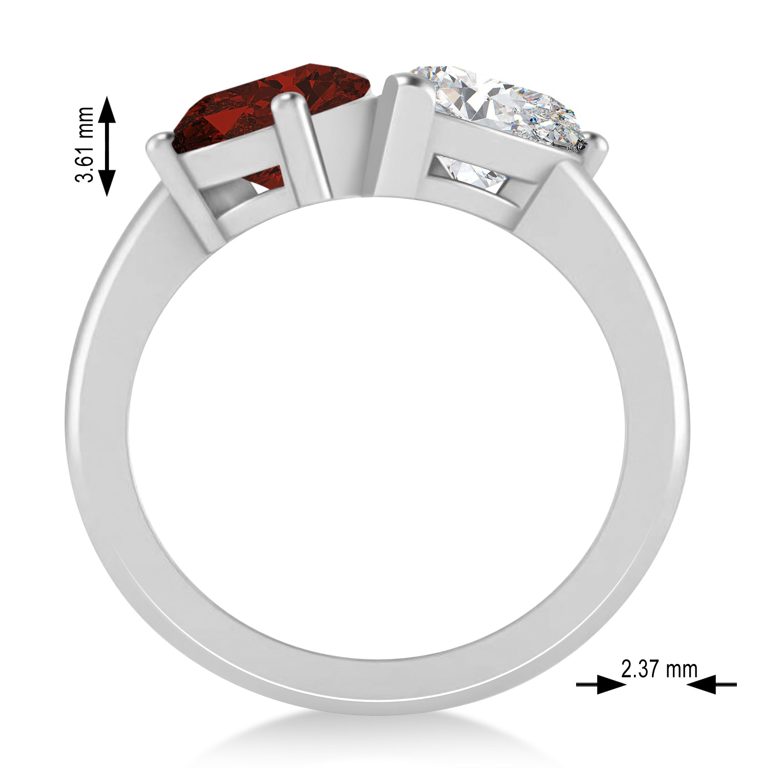 Pear Diamond & Pear Garnet "You and Me" Ring in 14k White Gold (4.00ct) Measurements