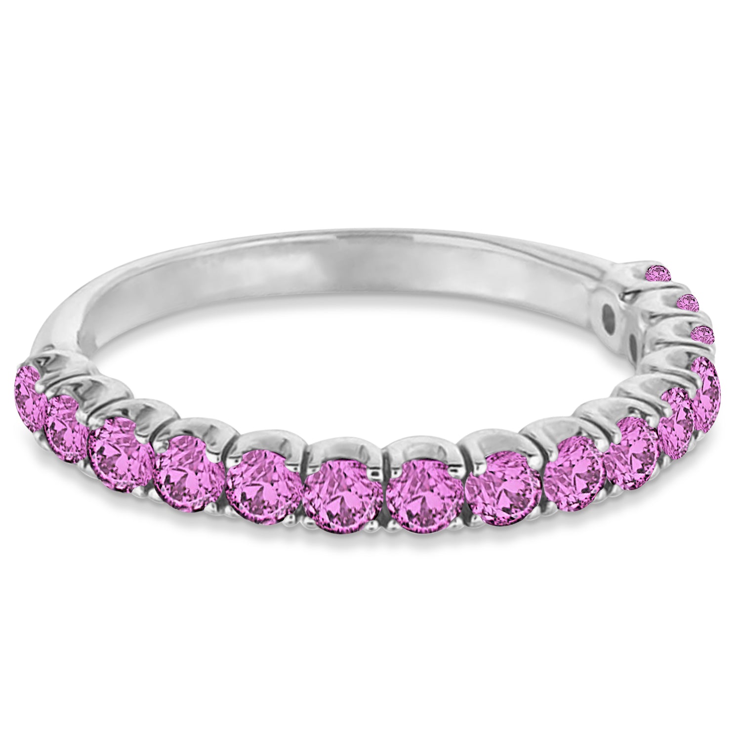 Pink Sapphire Semi-Eternity Ring Band 14k White Gold (1.09ct) Flat View