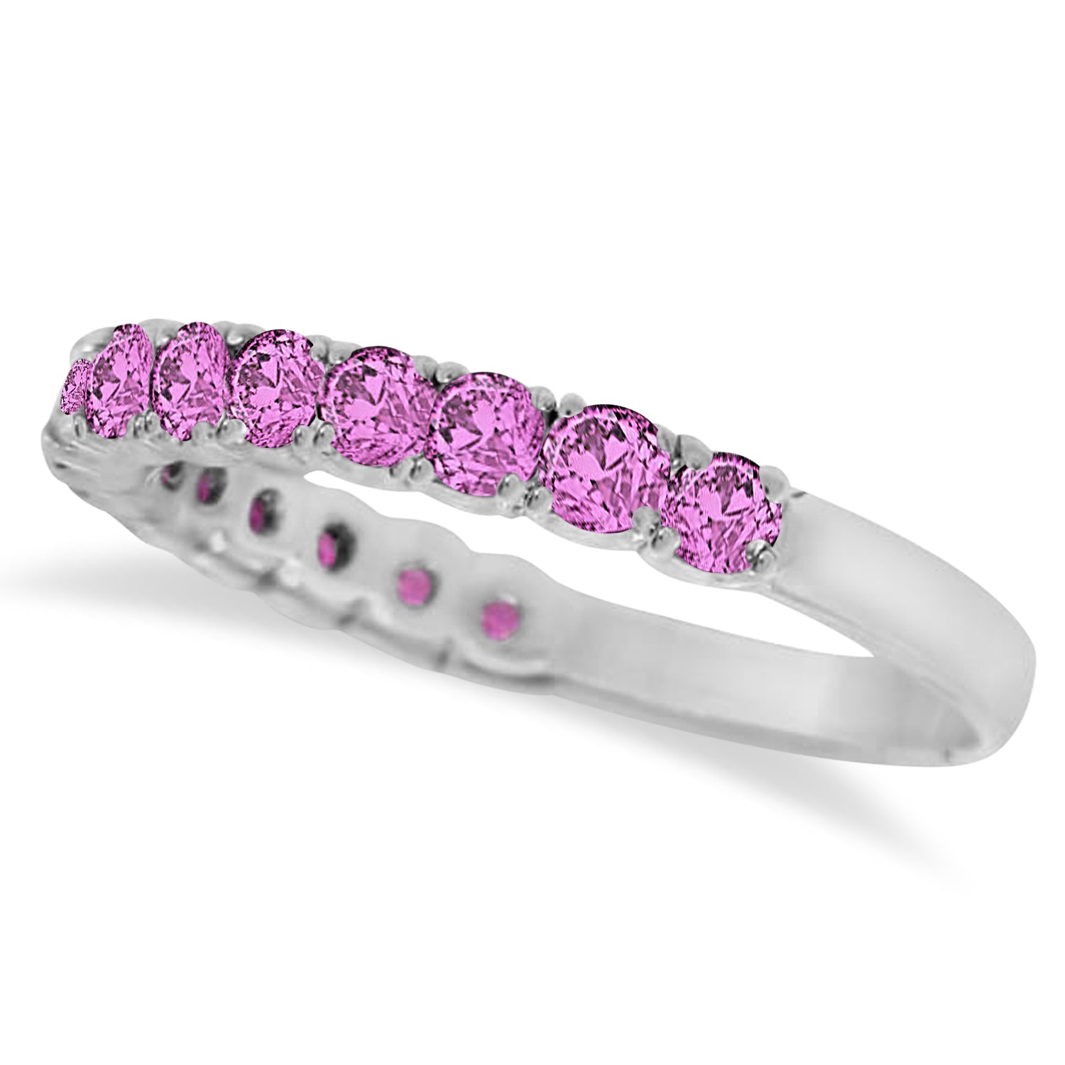 Pink Sapphire Semi-Eternity Ring Band 14k White Gold (1.09ct) Side View