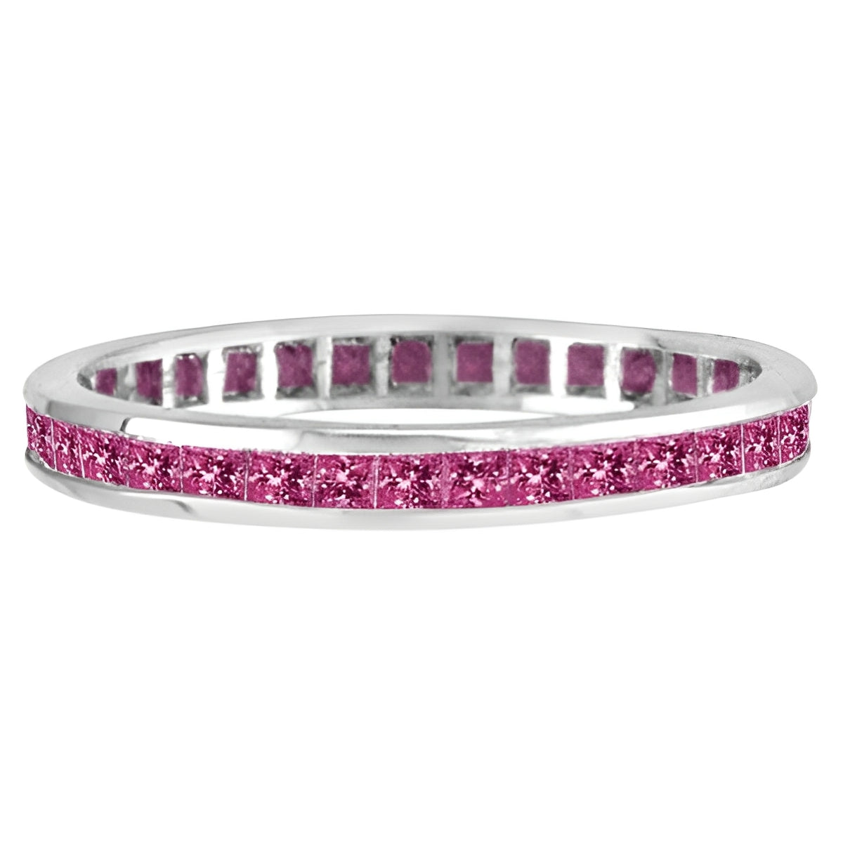 Princess cut eternity pink sapphire ring Flat View