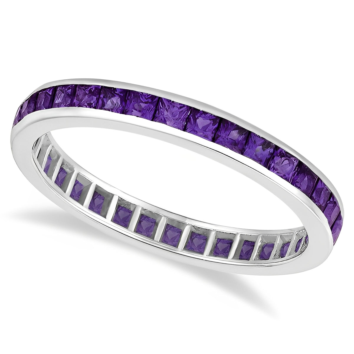 Princess-Cut Eternity Amethyst Ring in 14k White Gold (1.36ct) Top View