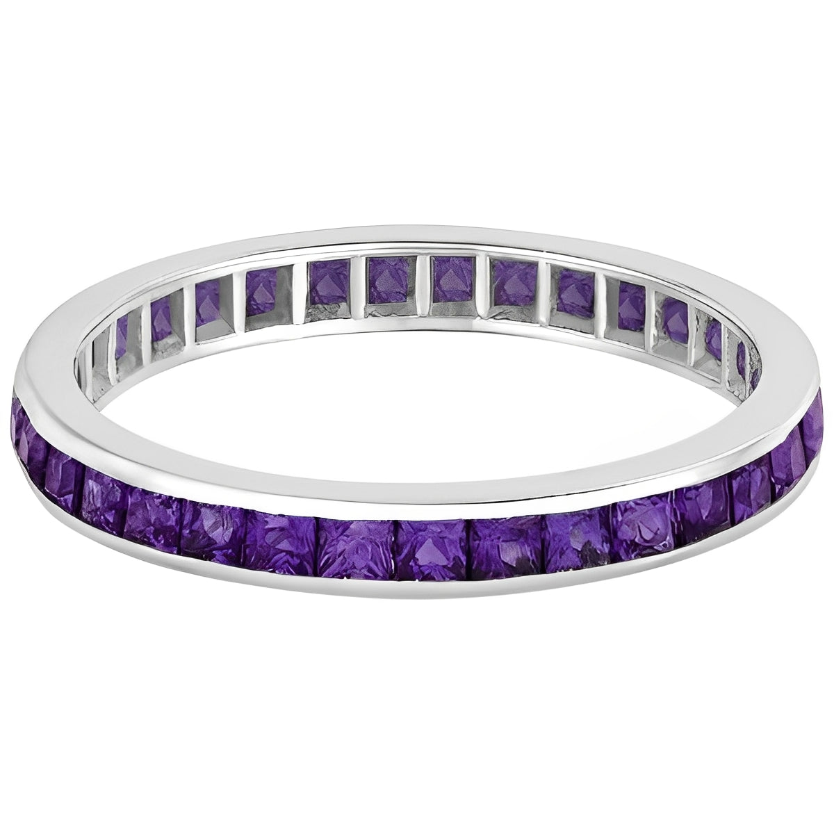 Princess-Cut Eternity Amethyst Ring in 14k White Gold (1.36ct) Flat View