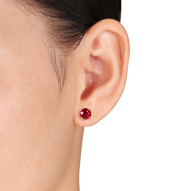 Red Ruby Ear Pin Stud Earrings in 14k White Gold (1.10ct) on Woman