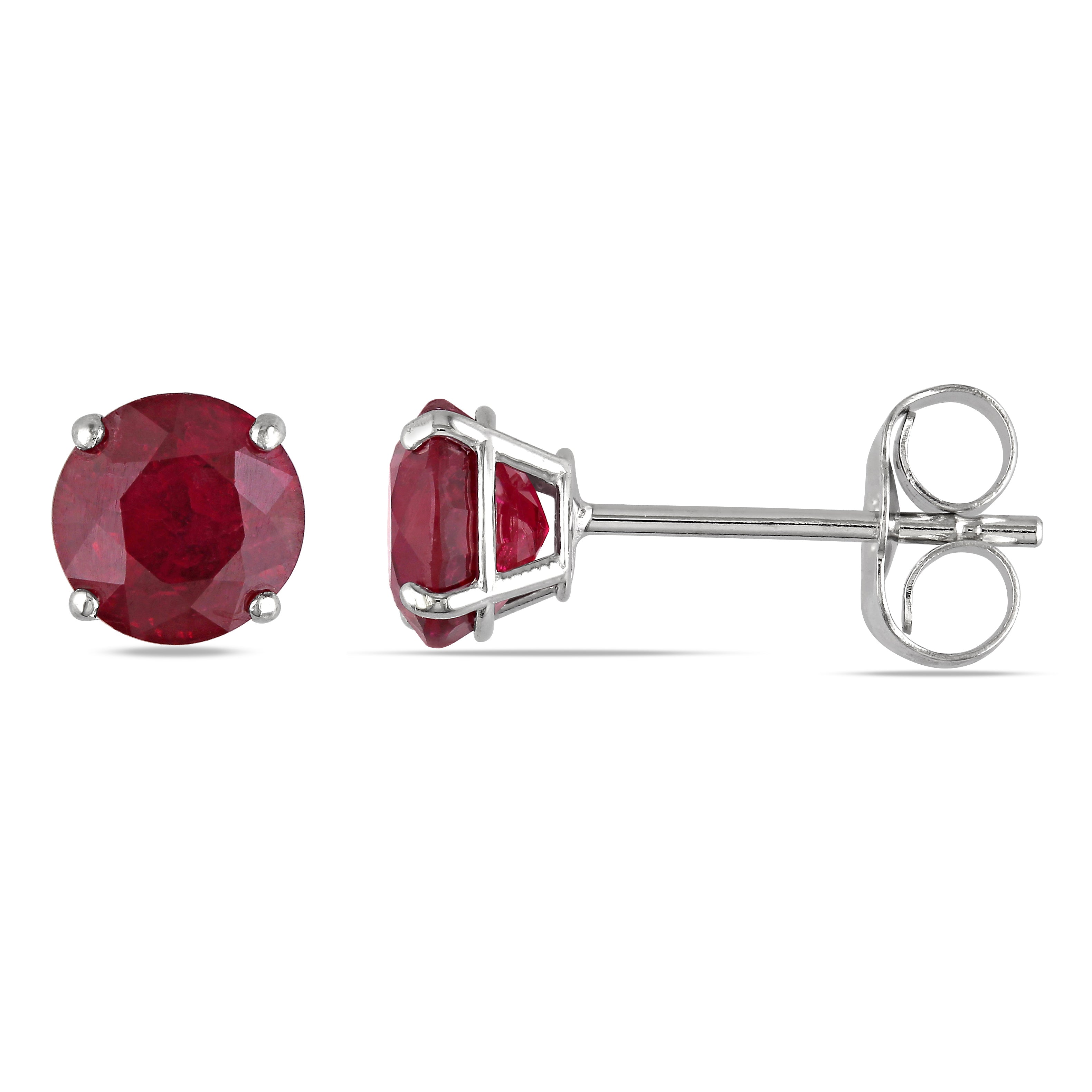 Red Ruby Ear Pin Stud Earrings in 14k White Gold (1.10ct) Front Side View