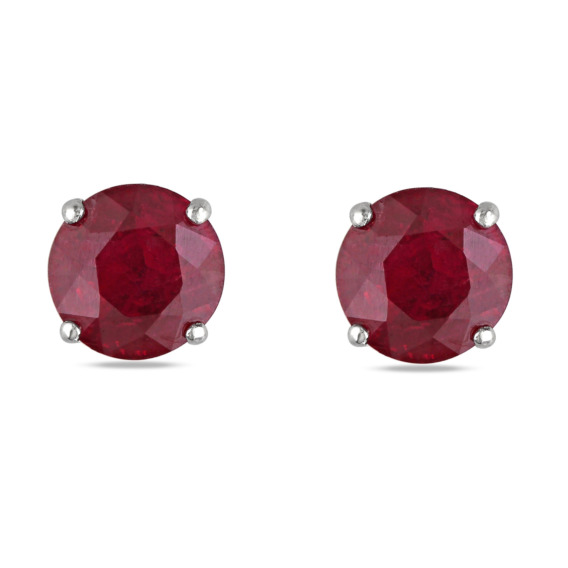 Red Ruby Ear Pin Stud Earrings in 14k White Gold (1.10ct) Front View