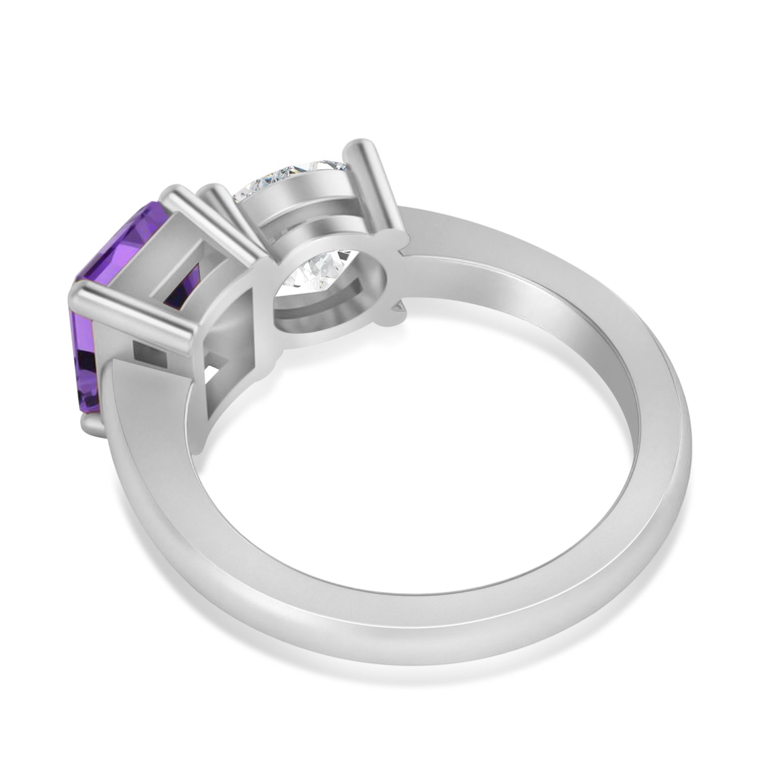 Round Diamond & Emerald Amethyst "Me & You" Ring in 14k White Gold (4.50ct) Flat View 2