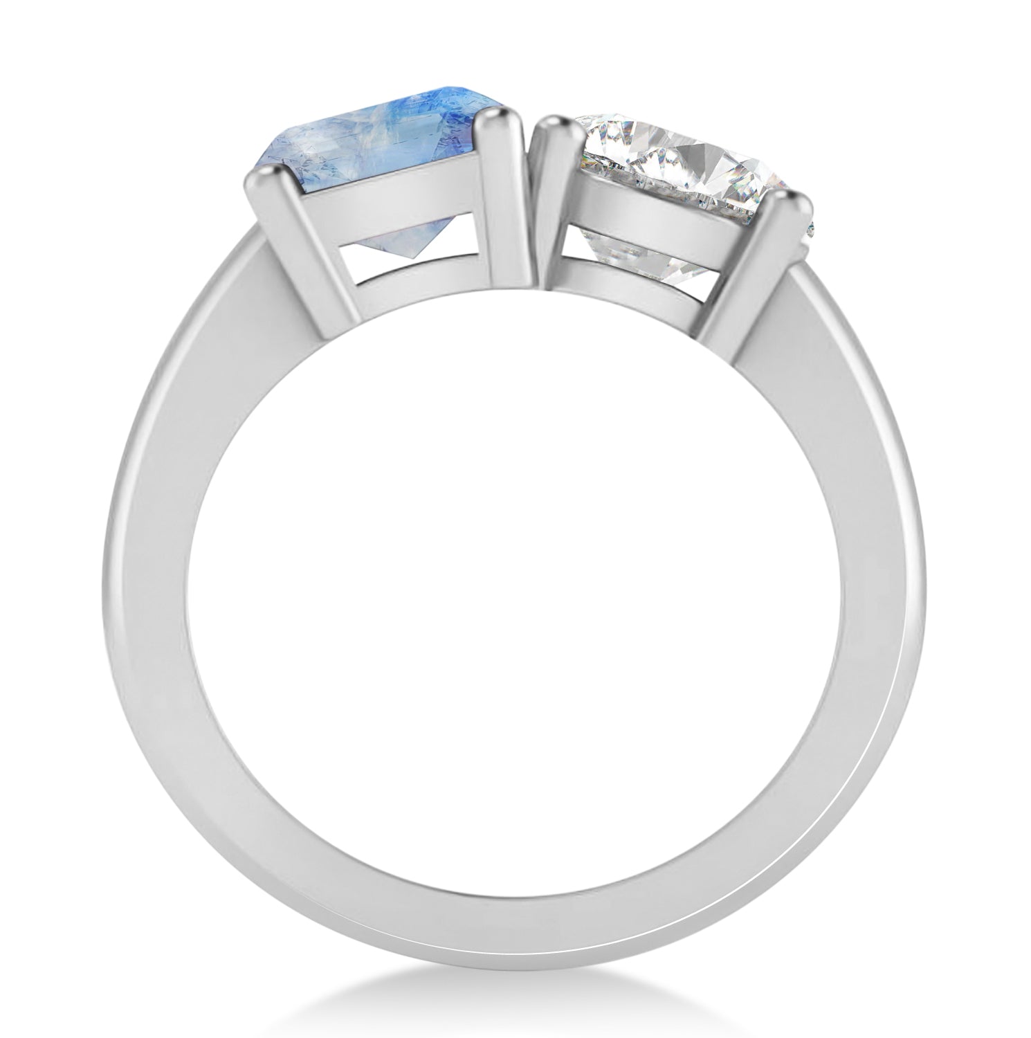 Round Diamond & Emerald Moonstone "You & Me" Ring in 14k White Gold (4.50ct) Front View
