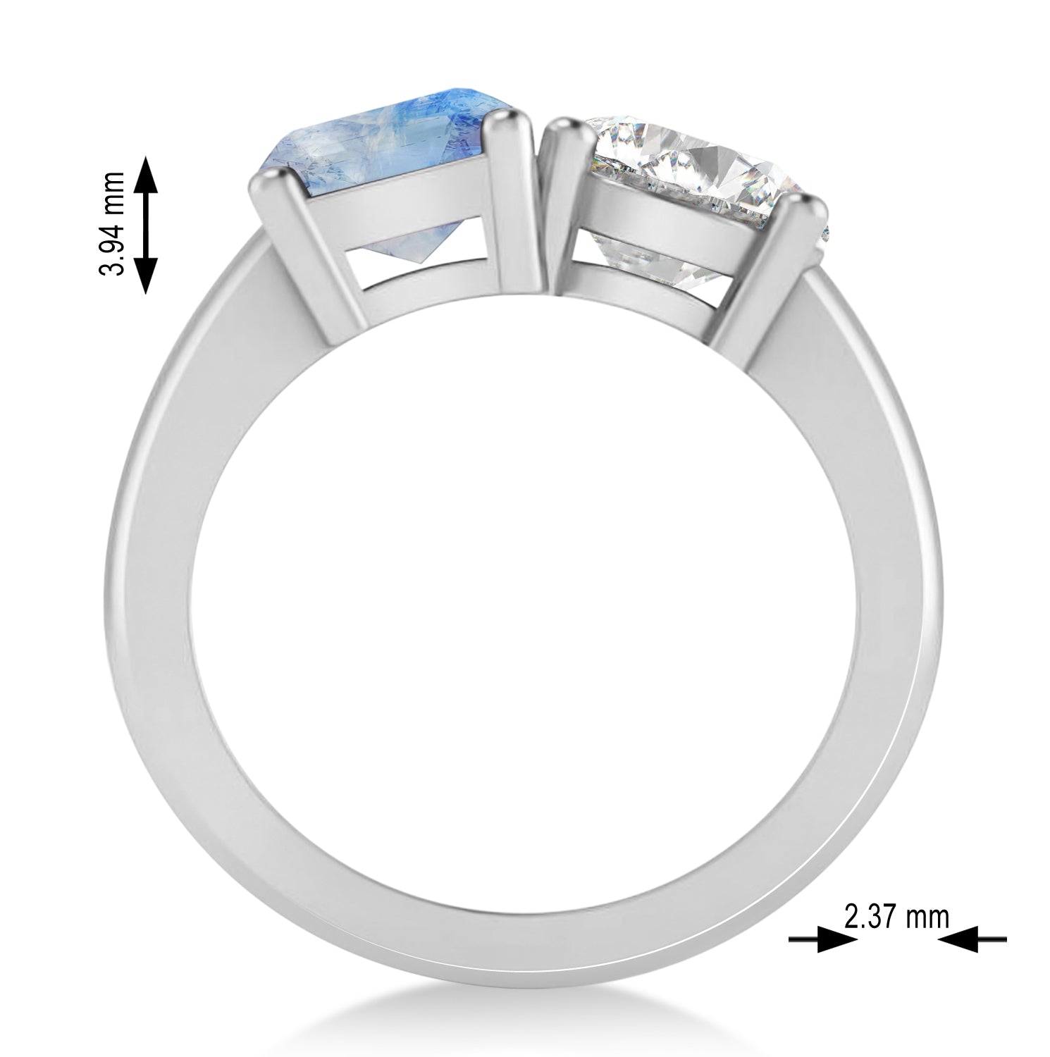 Round Diamond & Emerald Moonstone "You & Me" Ring in 14k White Gold (4.50ct) Measurements