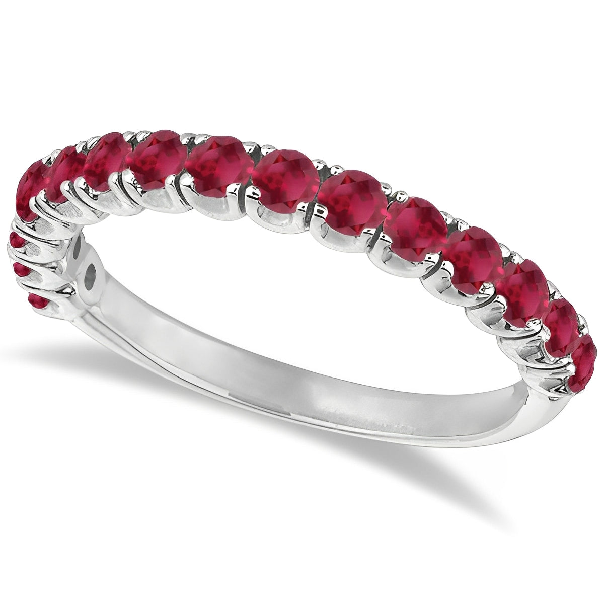 Ruby Semi-Eternity Ring Anniversary Band 14k White Gold (1.09ct) Top View
