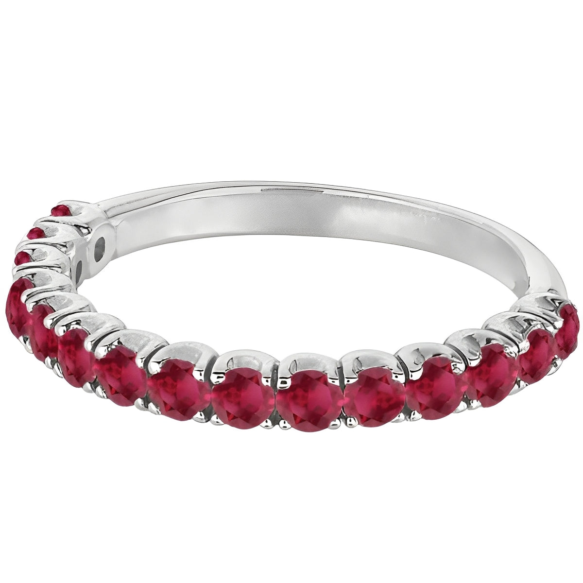 Ruby Semi-Eternity Ring Anniversary Band 14k White Gold (1.09ct) Flat View