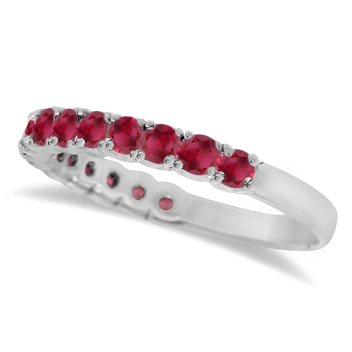 Ruby Semi-Eternity Ring Anniversary Band 14k White Gold (1.09ct) Side View