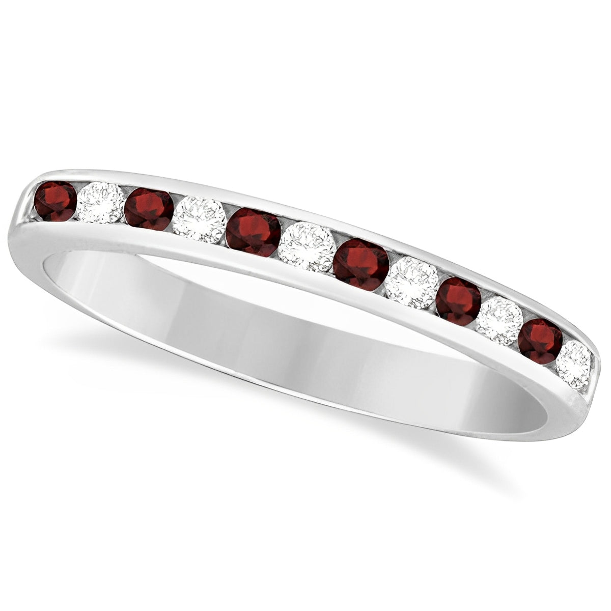 Semi Eternity Diamond & Garnet Ring in 14k White Gold (0.40ct) Top View